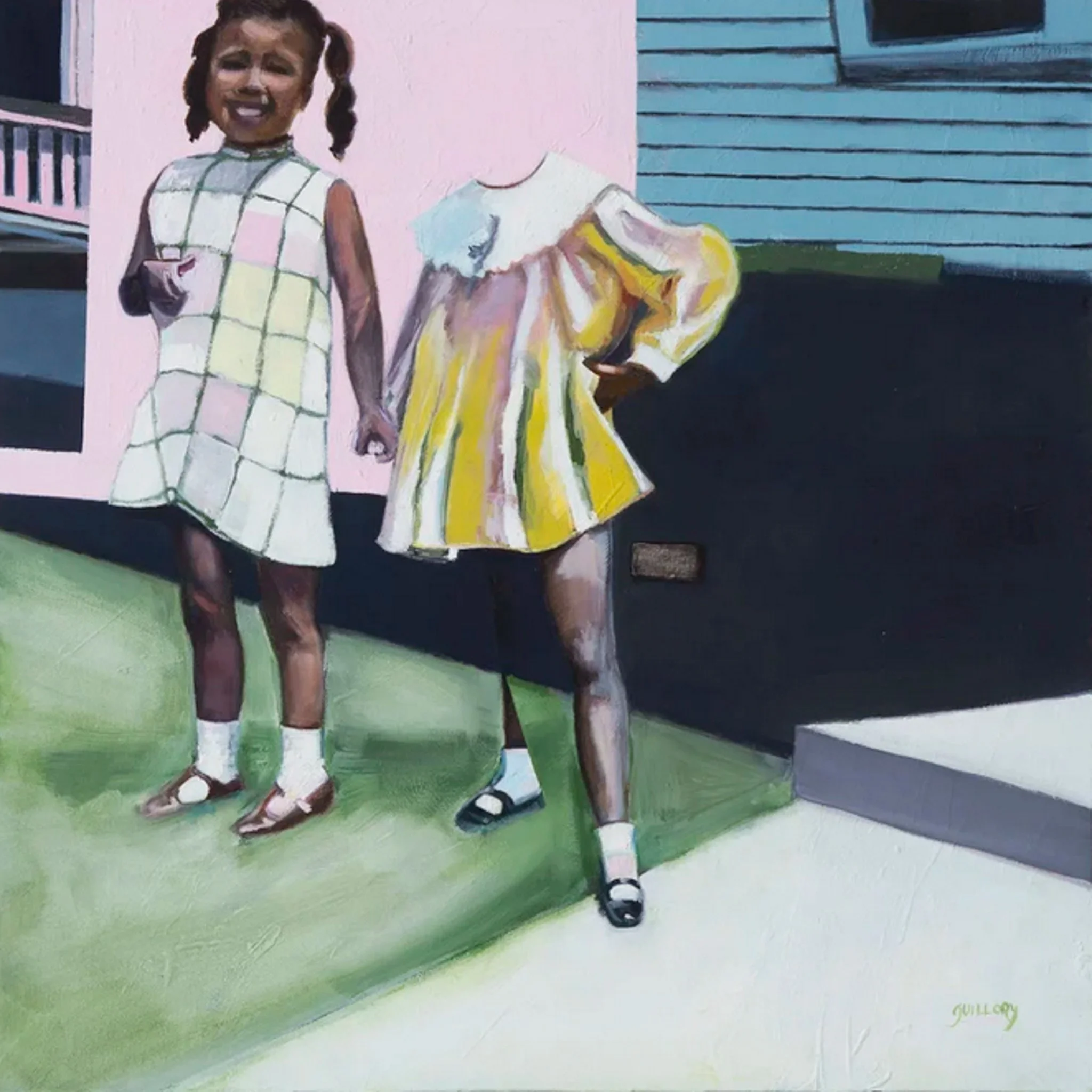 Two young girls holding hands