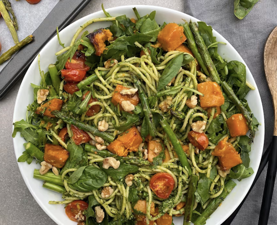 Spaghetti with Pesto and Baked Squash