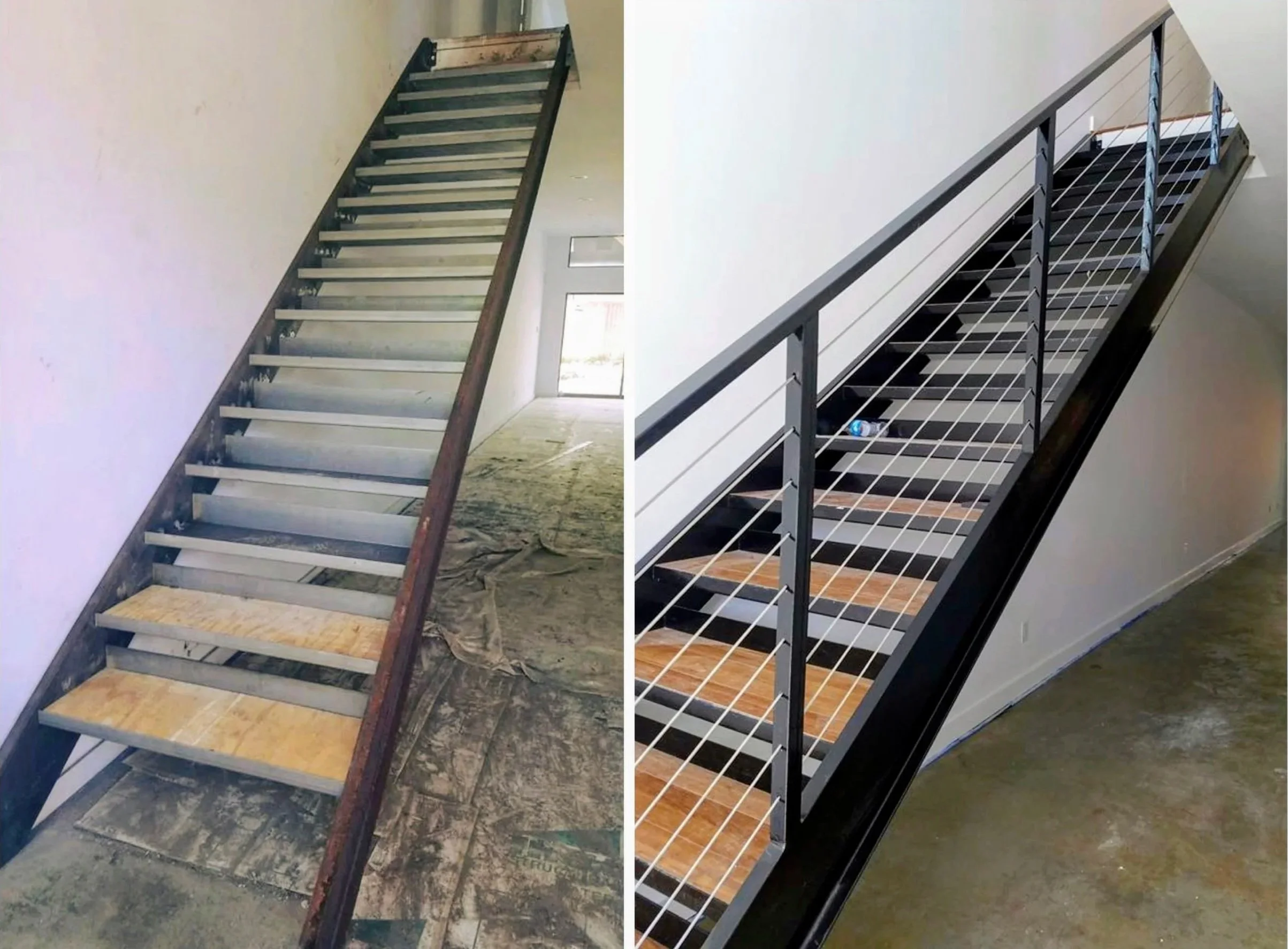 Custom Residential Staircase with wire handrail
