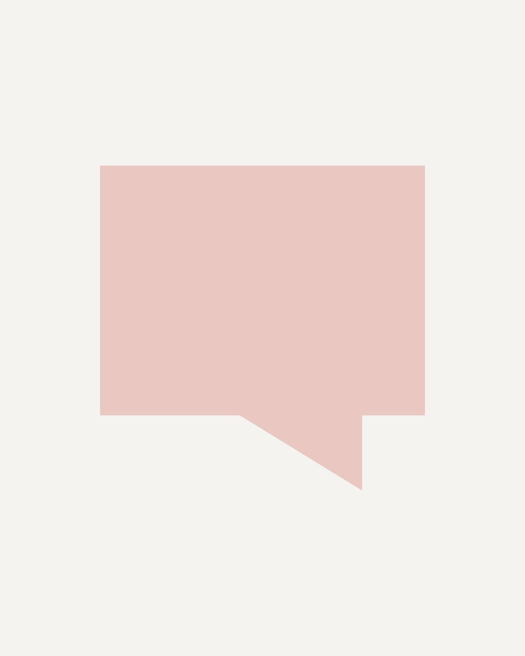 A light beige background with a large pink speech bubble at the center.