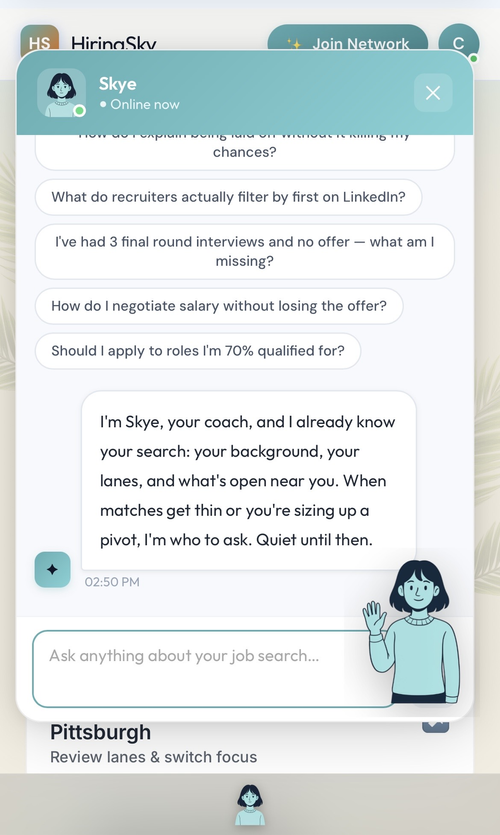 Skye, the HiringSky AI interview coach