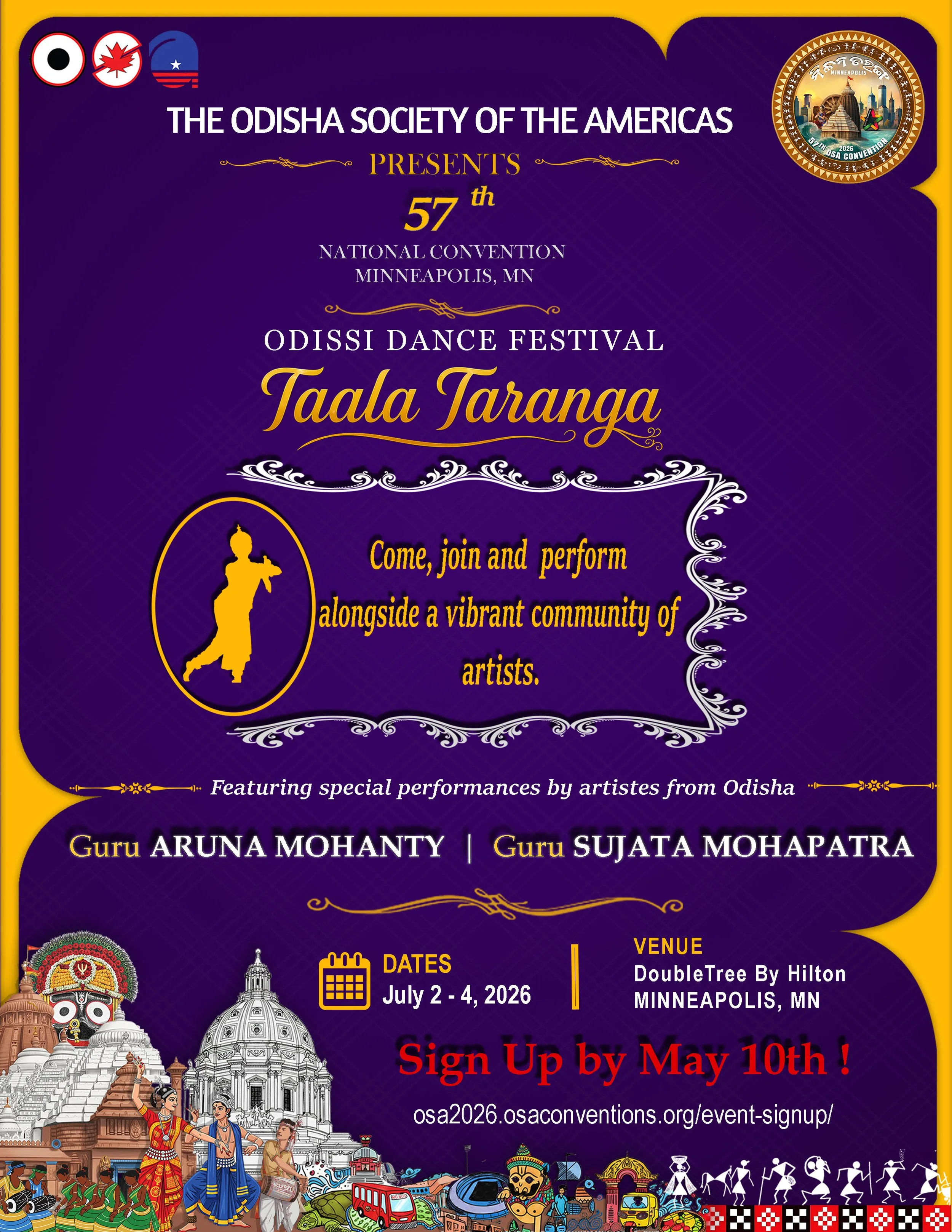 Poster for the 57th Odisha Society of the Americas National Convention in Minneapolis, MN, featuring Taala Taranga, Odissi Fest where Odissi dancers from all over North America performed.