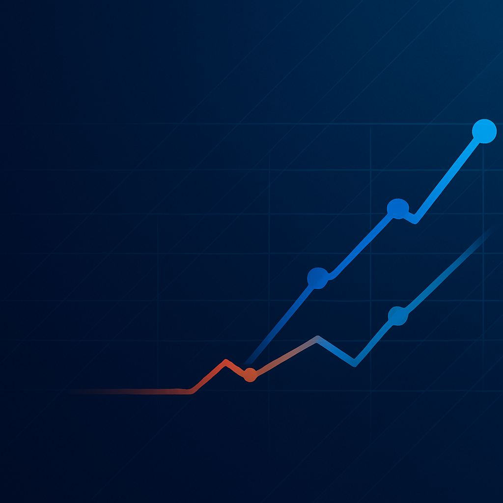 Line graph with multiple upward trending lines on a dark background.