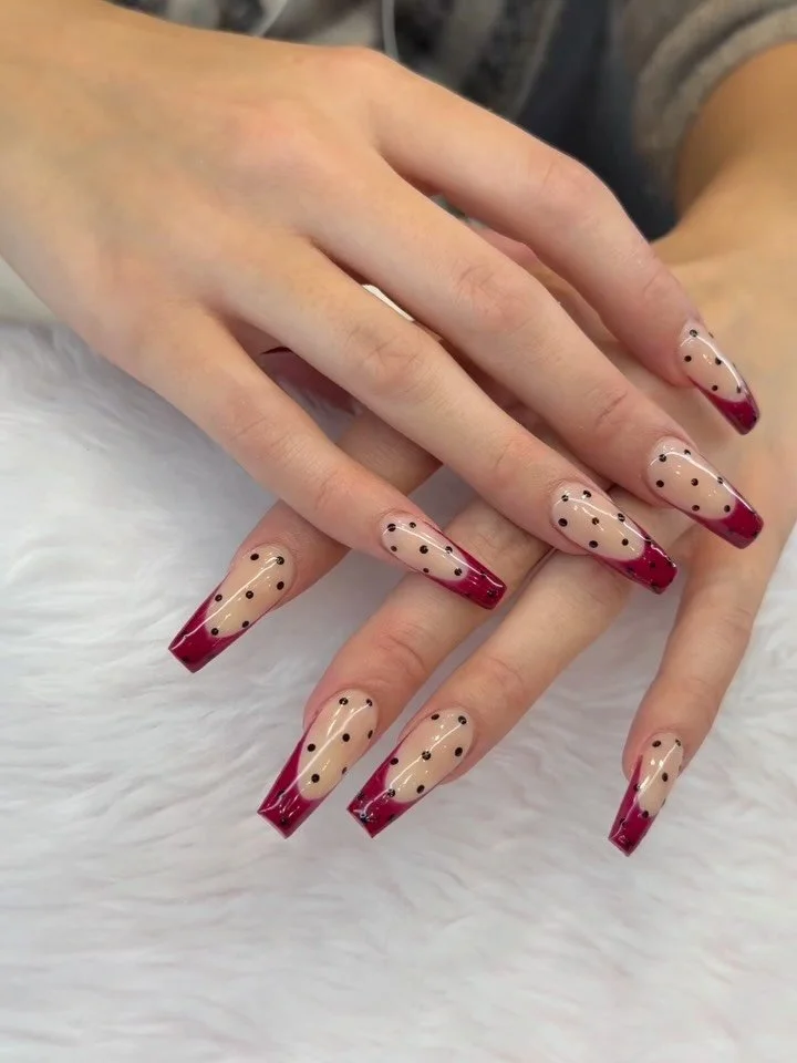 Cherry tips &amp; polka dots 🍒🍒

#nails #nailsart #nailsnailsnails #nailfrench💅🏻💅🏻💅🏻❤️❤️❤️ #adelaide