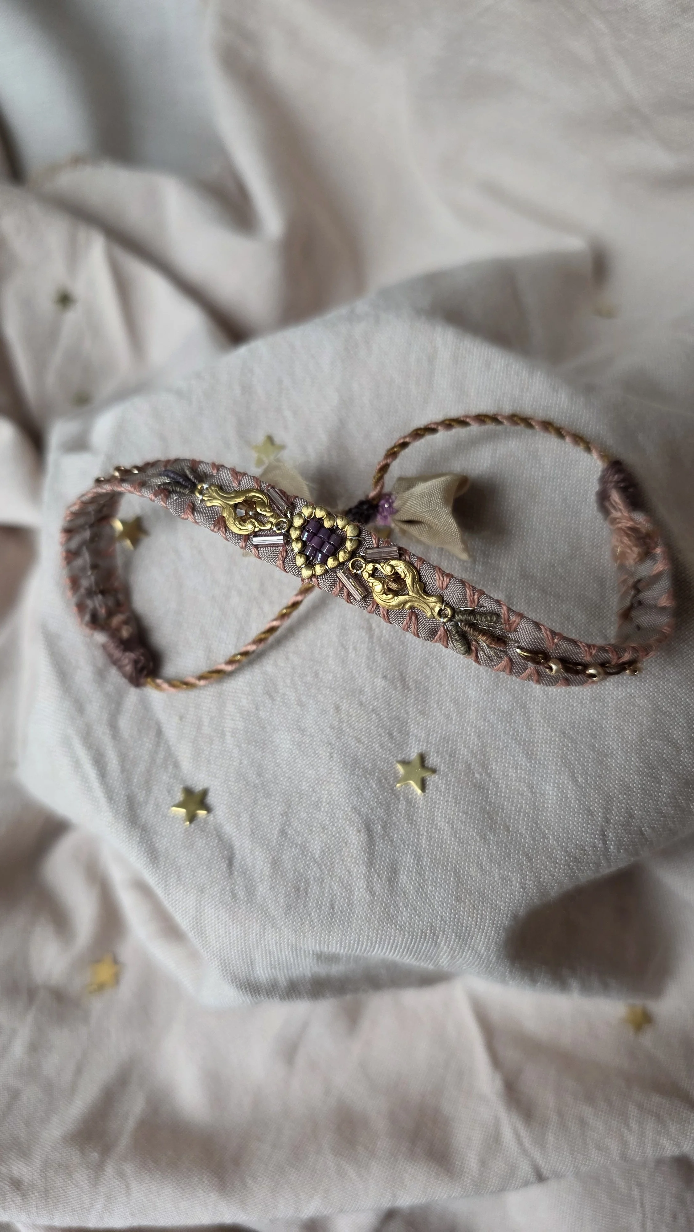 "Sweet Nothings" in taupe - Embroidered Silk Bracelet