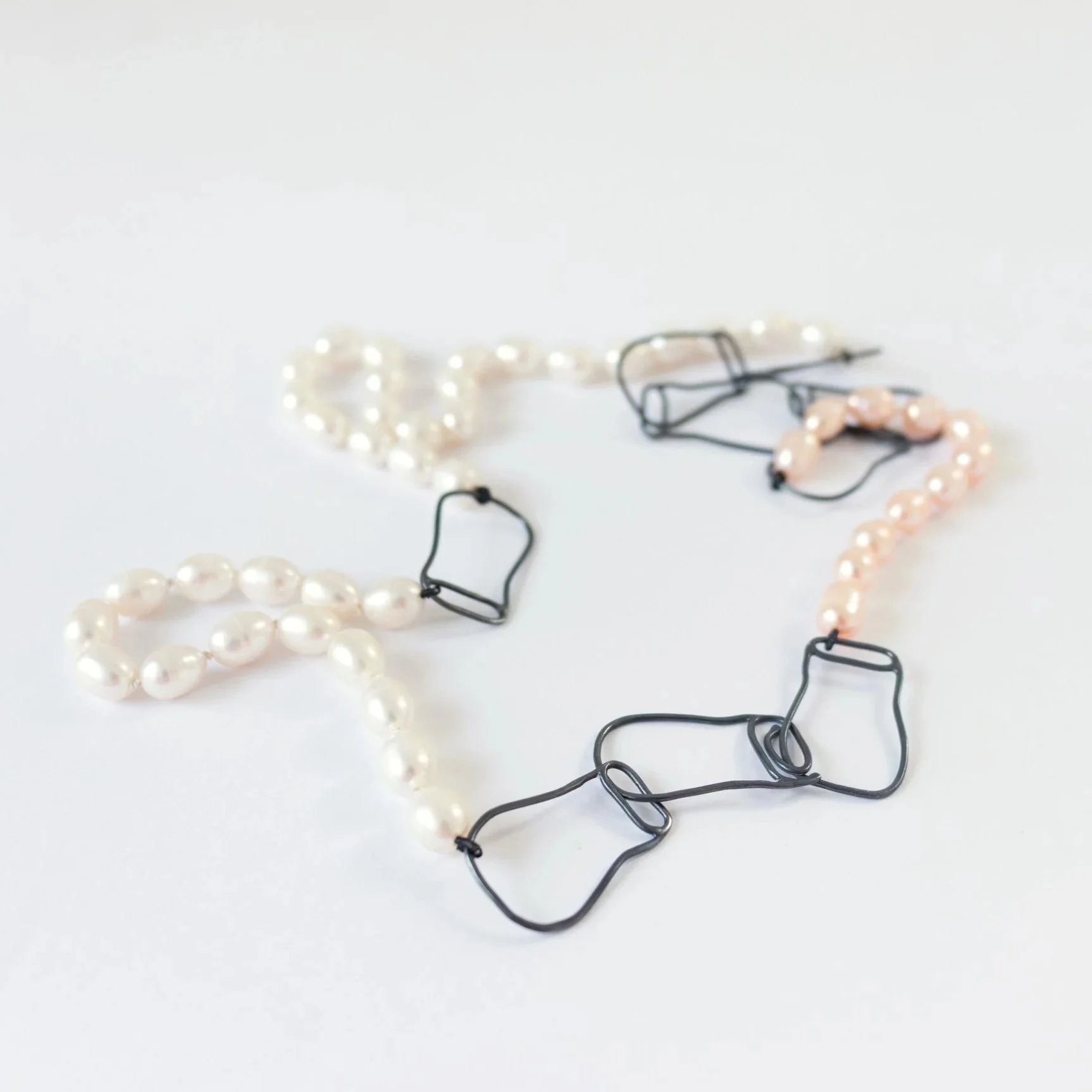 I Should Have Taken Those Two Vases, Oxidised Sterling silver, freshwater pearls, silk 
 