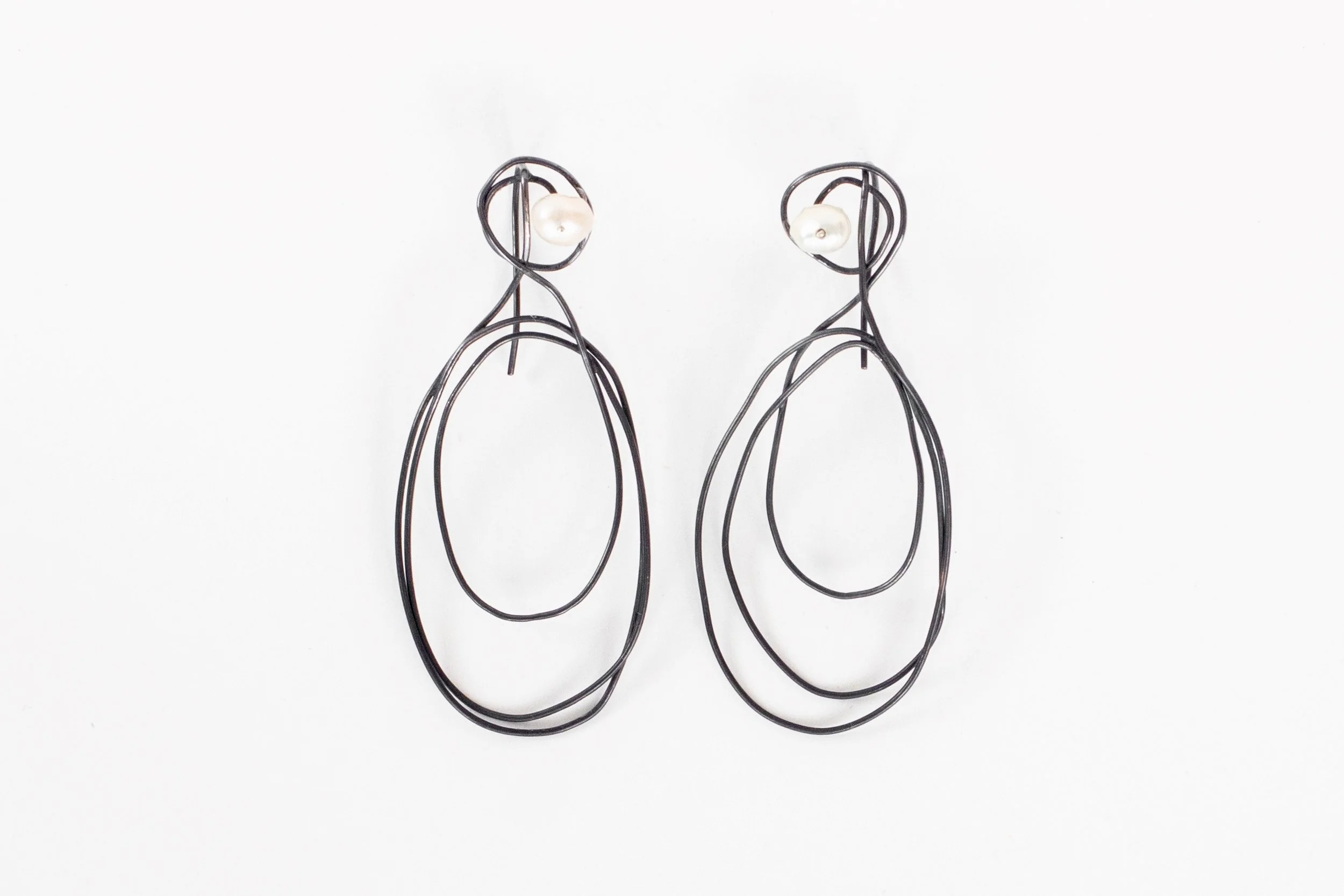 The Pearl Earrings, oxidised Sterling silver, cultivated freshwater pearls - sold