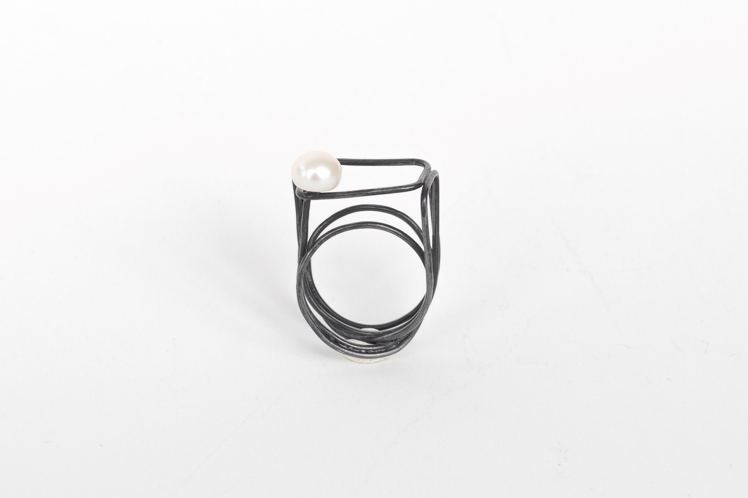 The Signet Ring, oxidised Sterling silver, cultivated freshwater pearl