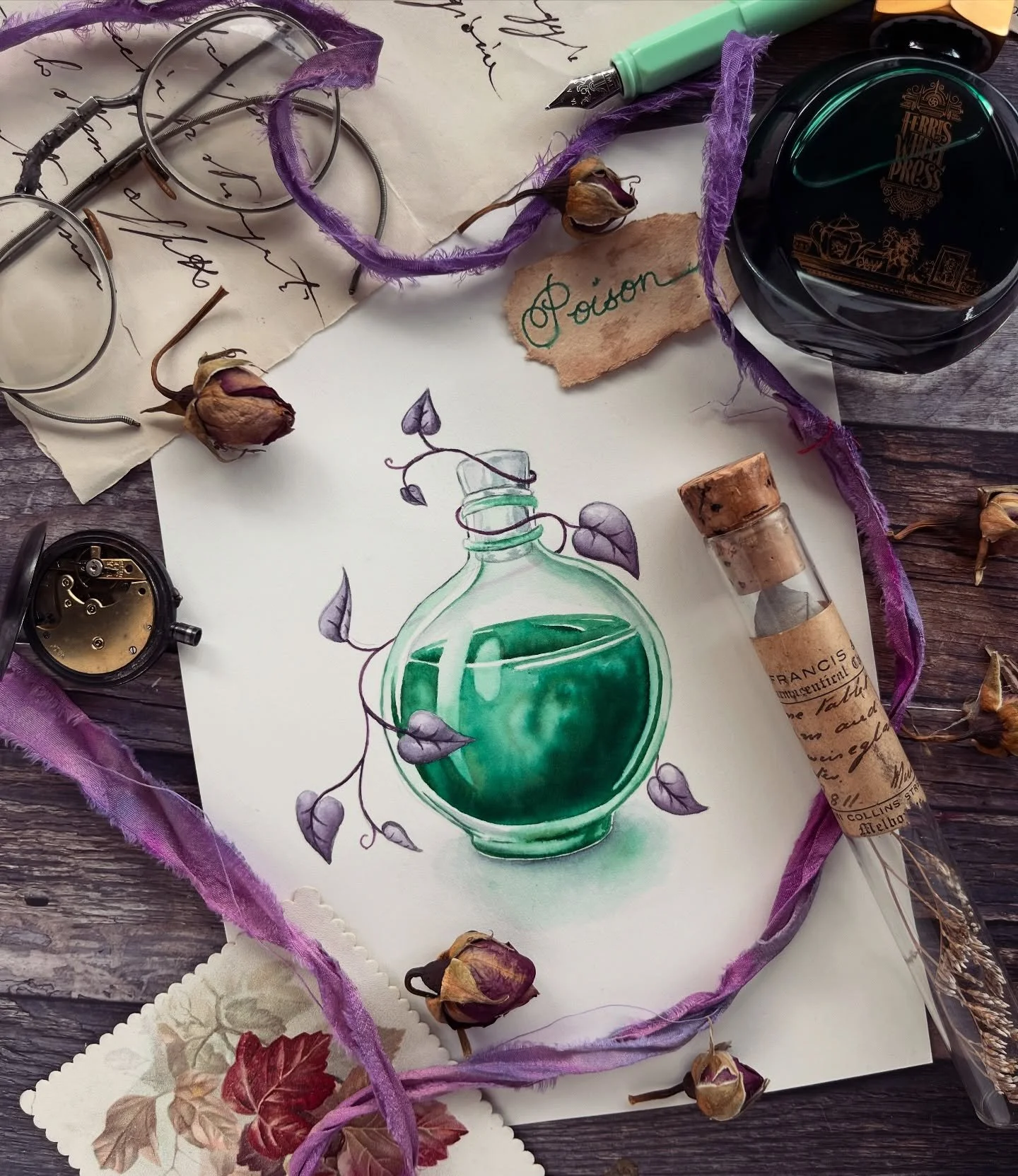 Time for some magic ✨ 
The prettiest things in nature can be a little bit poisonous 💀 

🌿 Type in this code to receive 15% discount on #ferriswheelpress products:  JA-ASC

🌿Ink 🌿 by @ferriswheelpress 
: Bestiary Series | Lost in the Leaves
: Catn