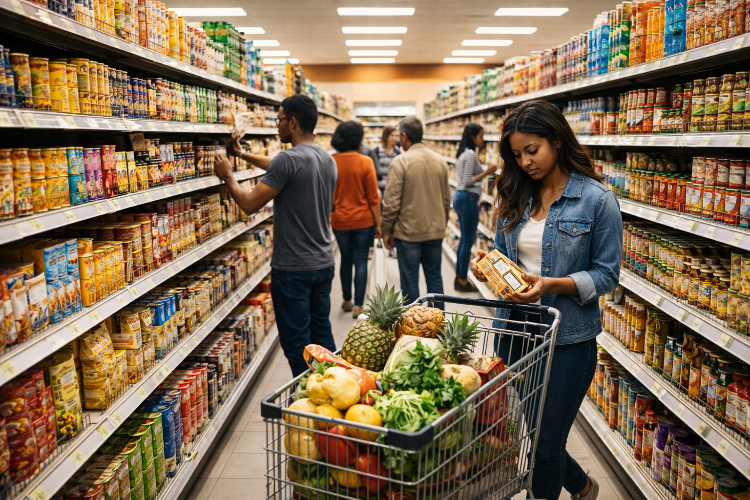 Person feeling anxious in a grocery store aisle