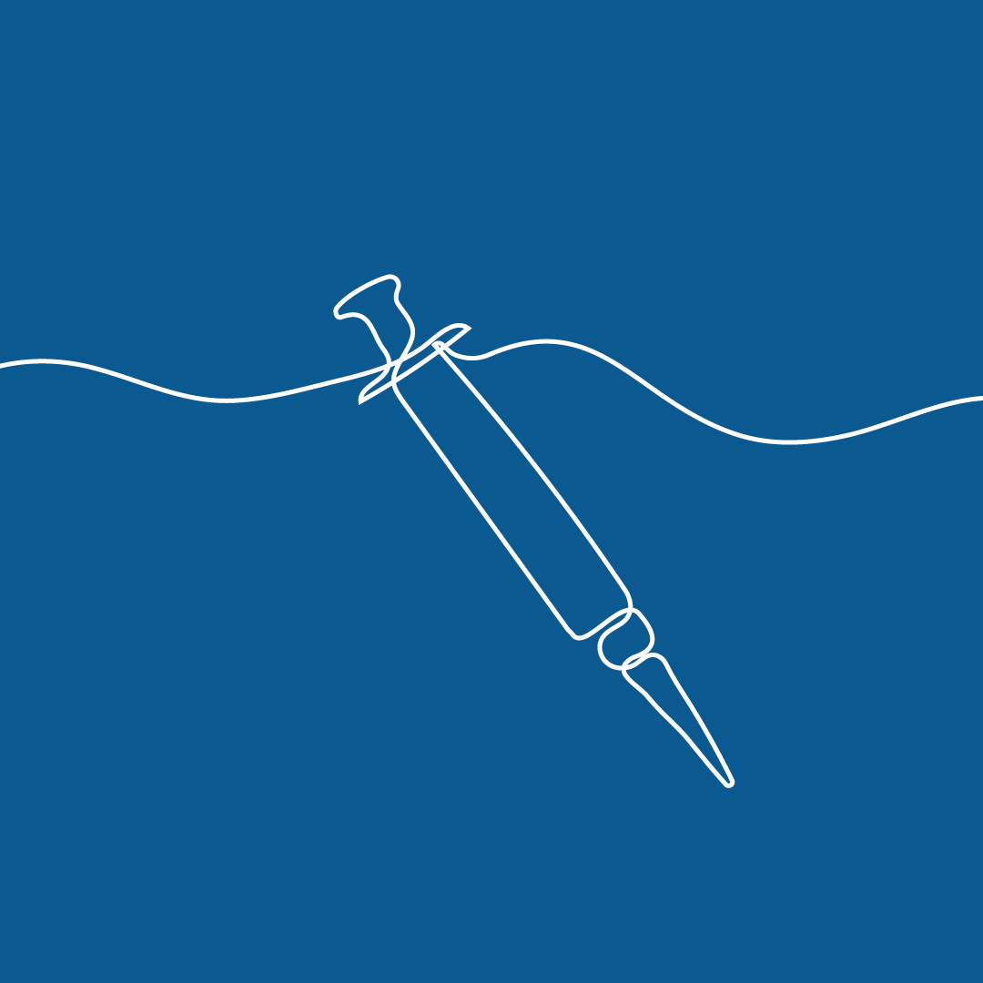 Line drawing of a syringe submerged in water, with the water line visible.