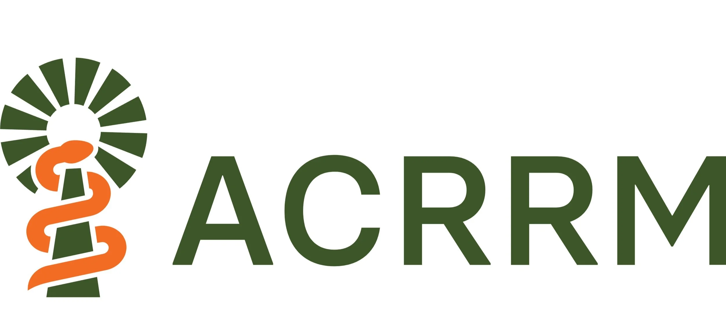 Logo of ACRRM with a green tree and orange snake entwined around a magnified staff symbol.