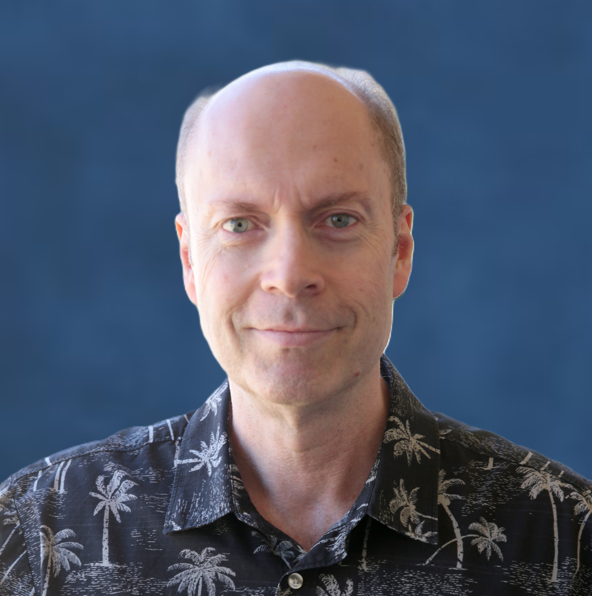 Silhouette of a person in front of a blue gradient background.