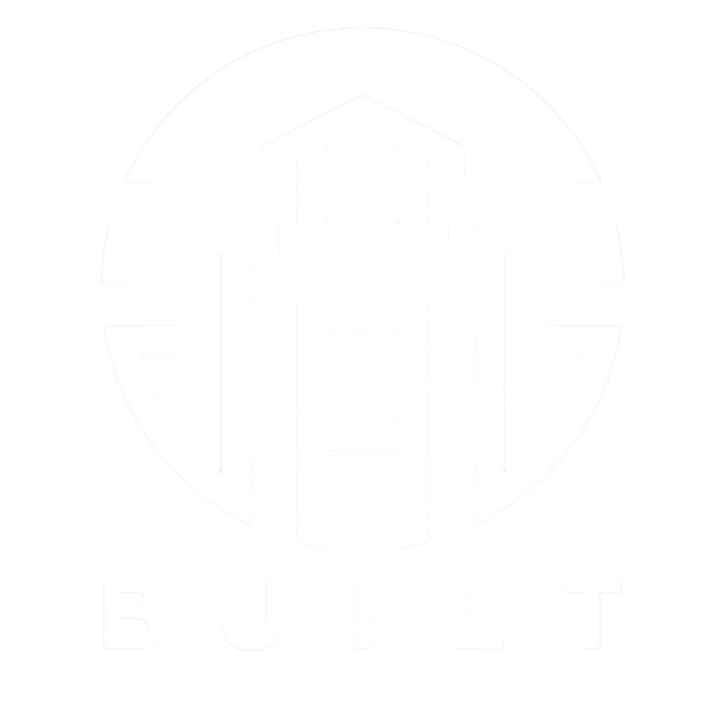 A black background with a white circular logo containing a stylized letter 'H' and the word 'BUILT' underneath.