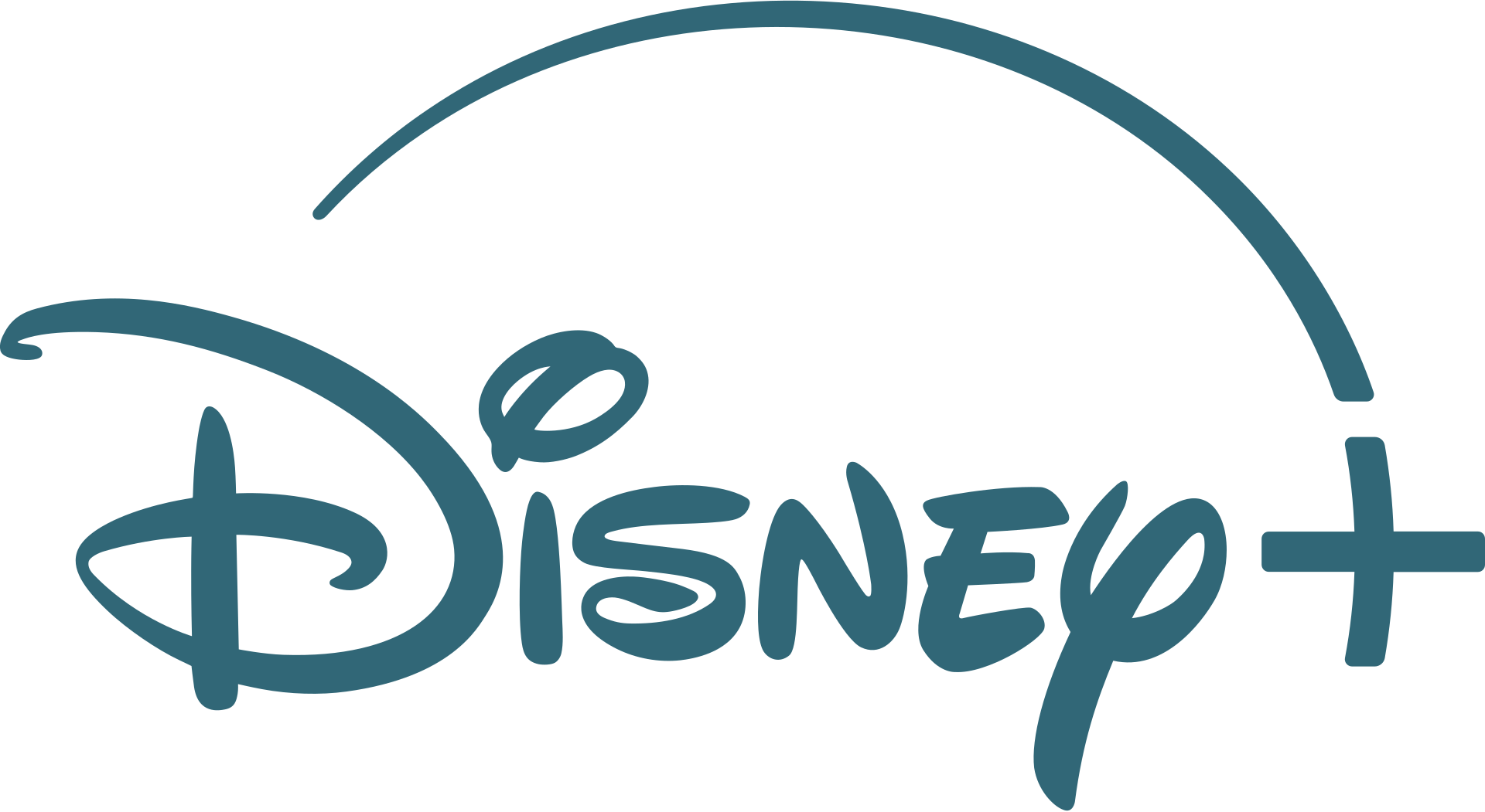 Disney+ logo in stylized blue font with a swoosh above and a plus sign at the end.
