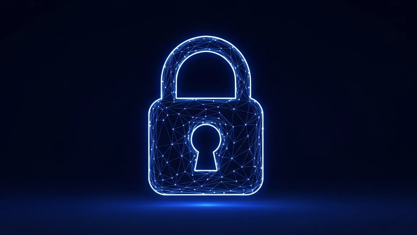 Glowing digital padlock icon representing data retention policies, compliance logging, and secure storage requirements.