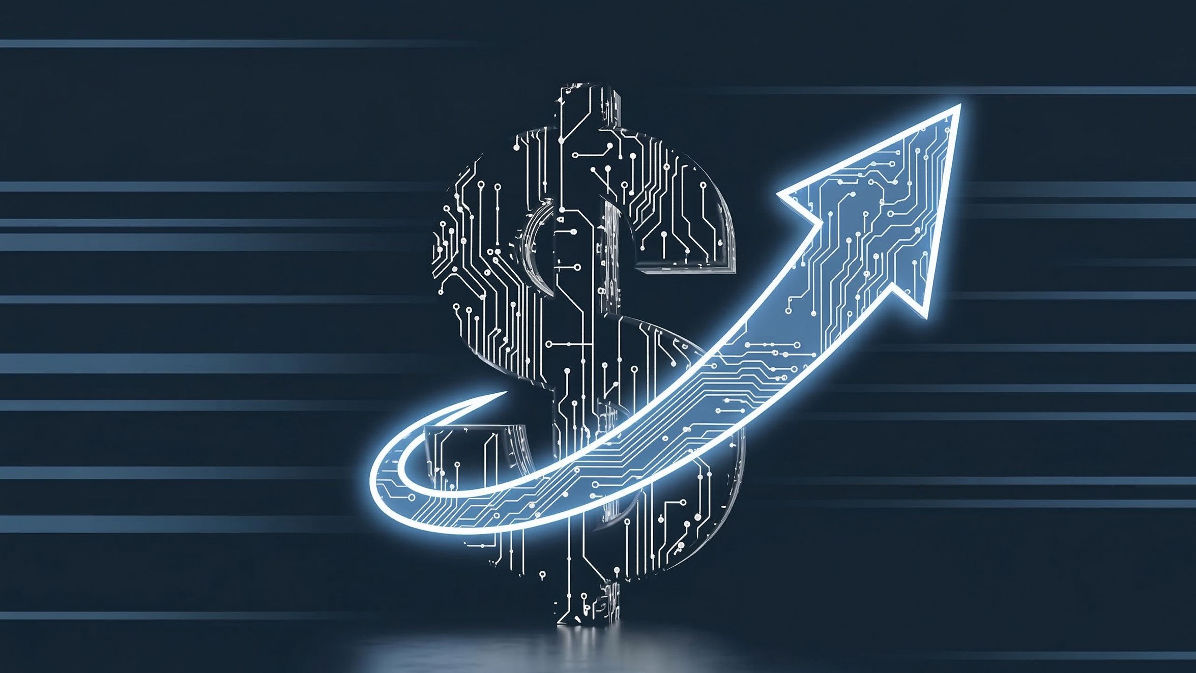 3D illustration of a digital dollar sign with an upward arrow, representing exploding SIEM data ingestion costs and volumes.