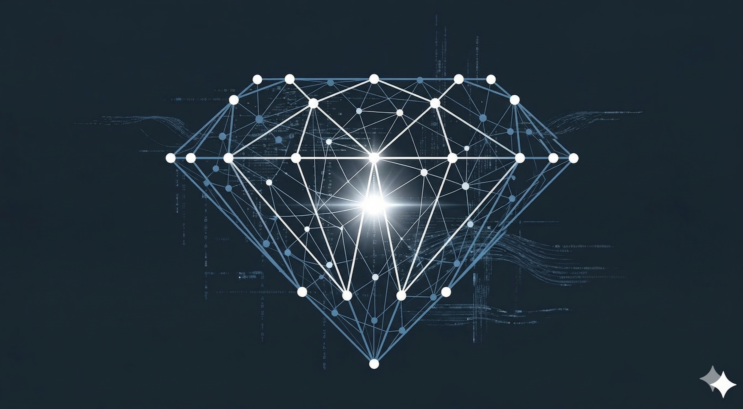 Glowing blue digital diamond icon formed by a data network, symbolizing the DataForces core value of Excellence and data purification.