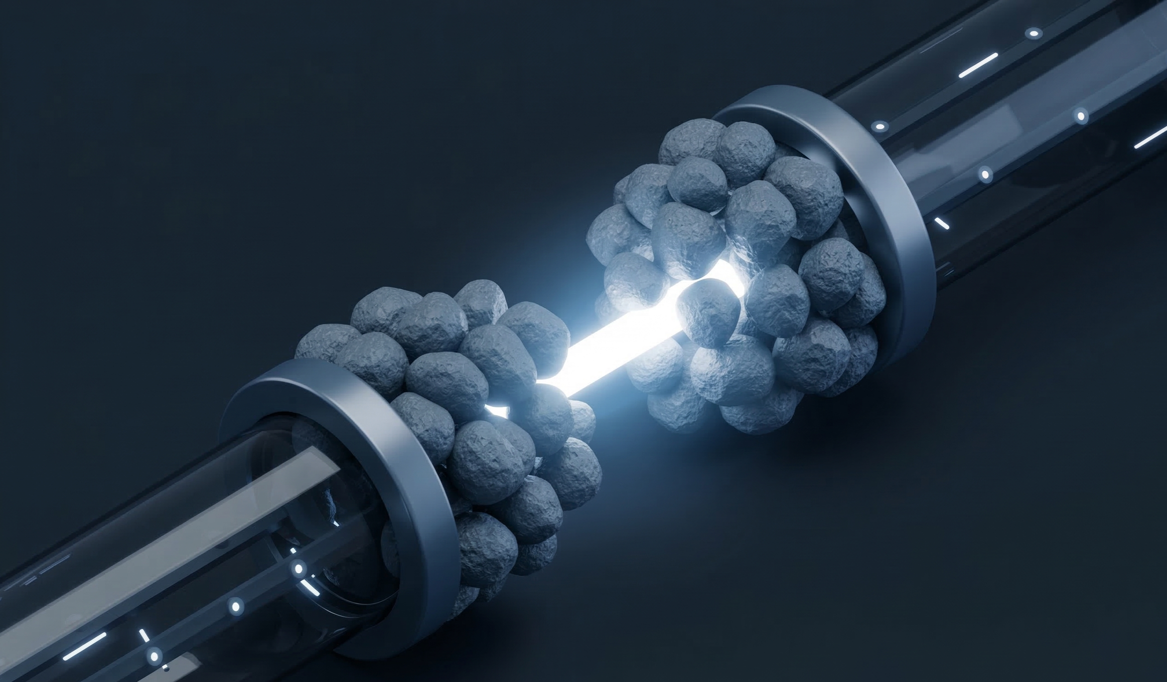 Visual metaphor of a clogged data pipeline where raw rocks representing noisy logs block the flow, illustrating wasted compute resources in AI models.