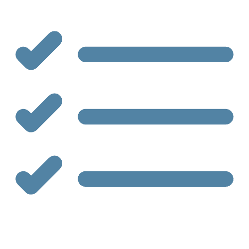 Checklist with three items, each marked with a blue checkmark, on a black background.