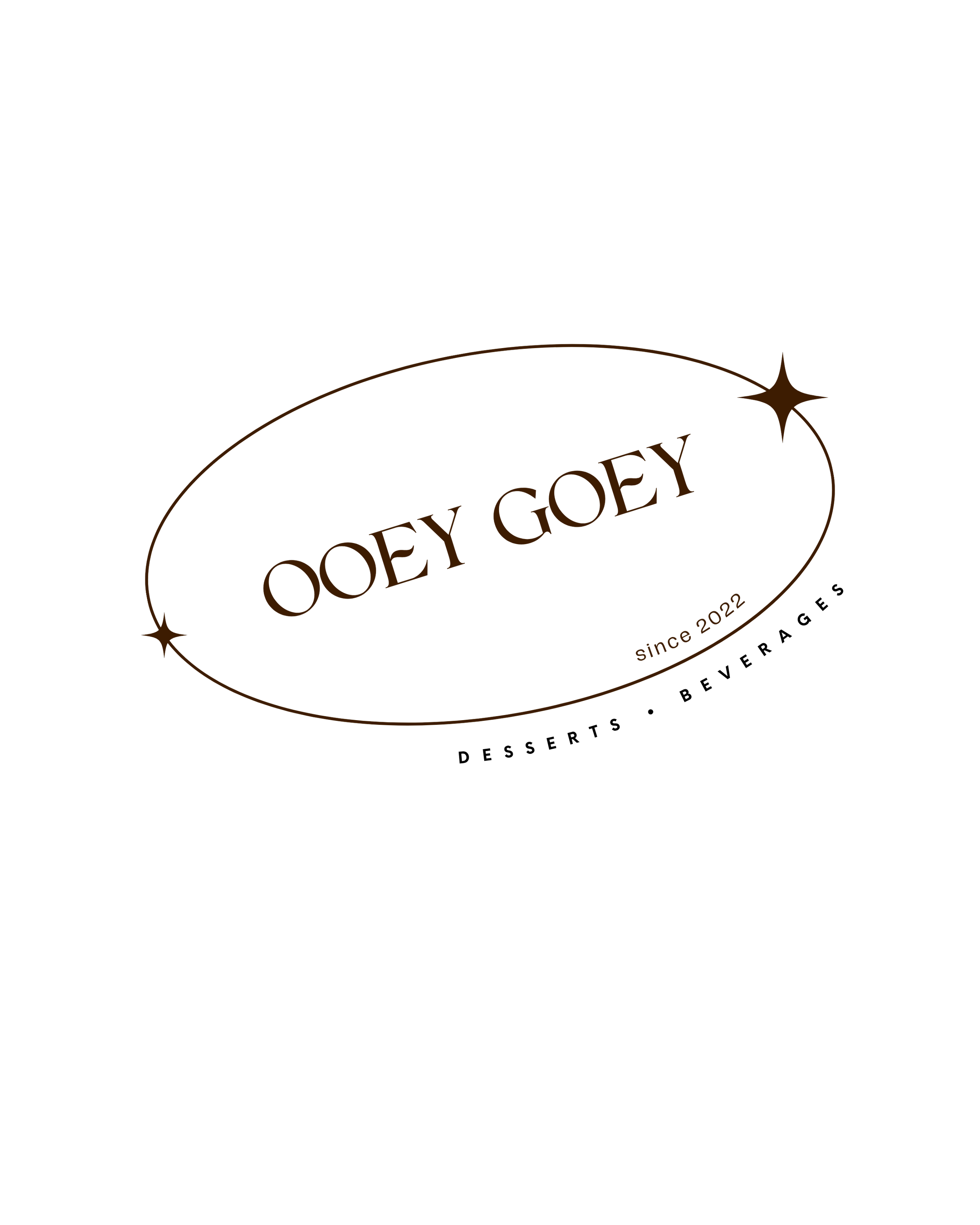 A black background with a brown, oval-shaped logo that reads "OOEY GOEY" and "since 2022," with two small stars on the oval's ends.