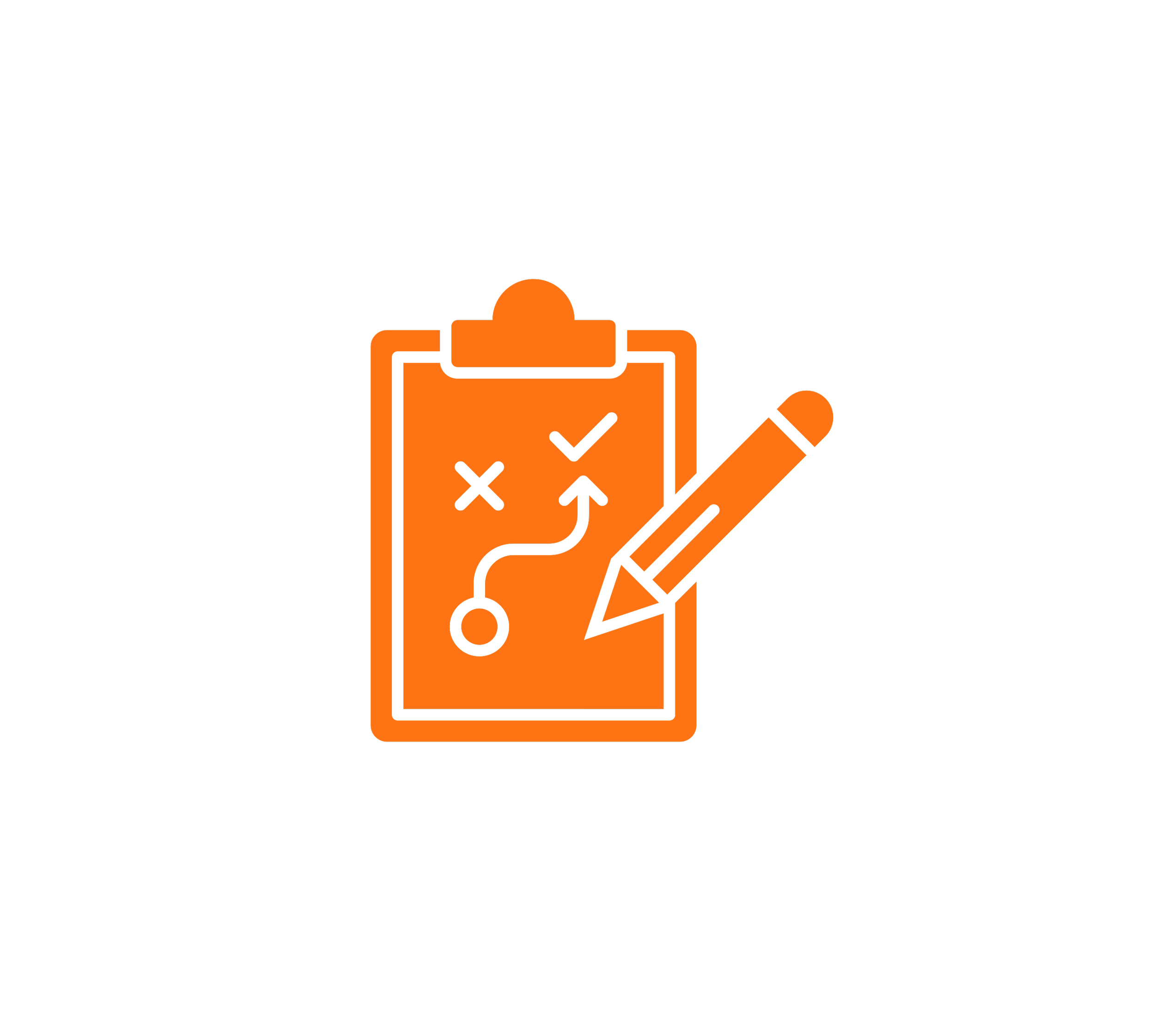 Orange clipboard icon representing tax planning and forward strategy for year-end accounts in the construction industry