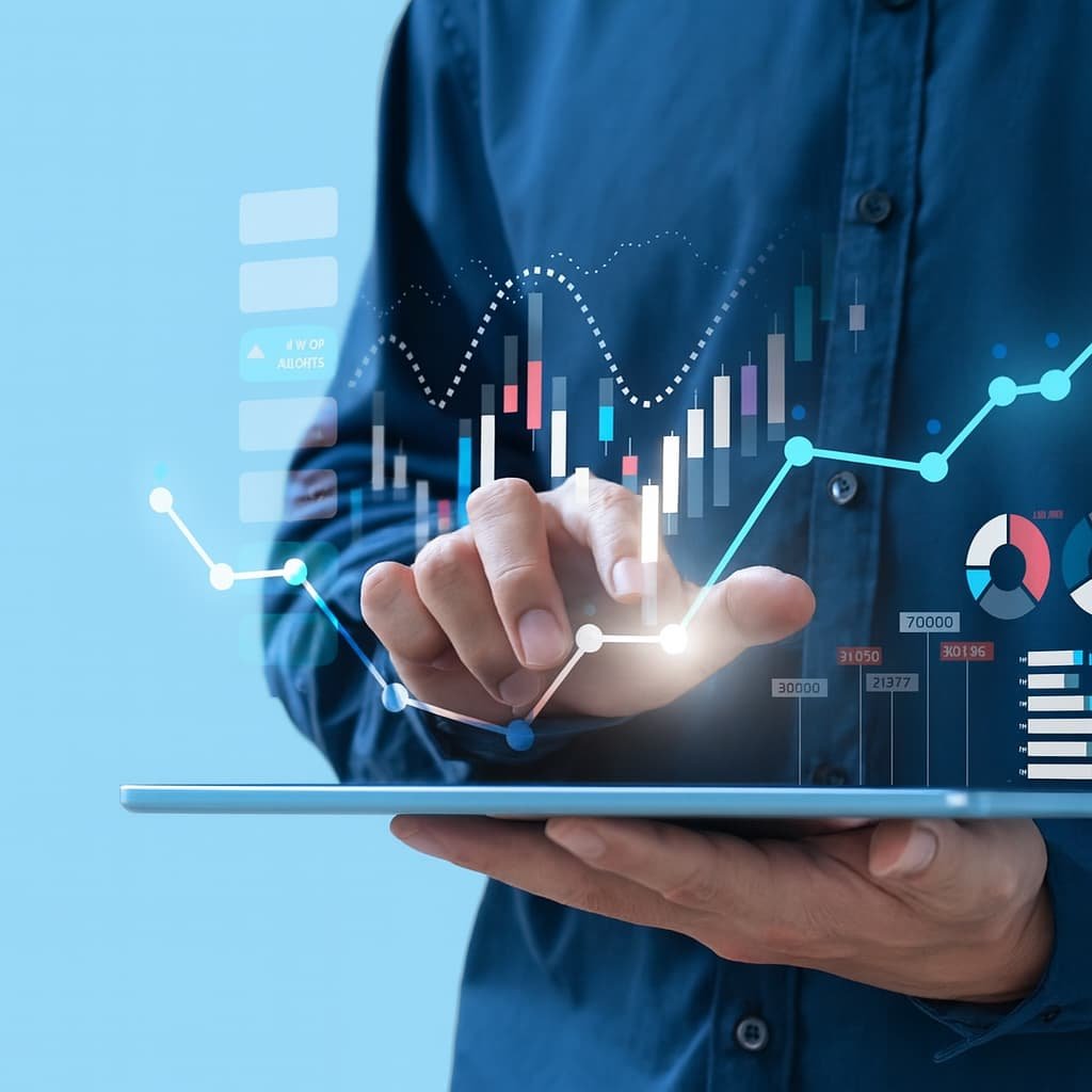 Business professional reviewing financial graphs on a tablet, representing transparent pricing for construction accounting services