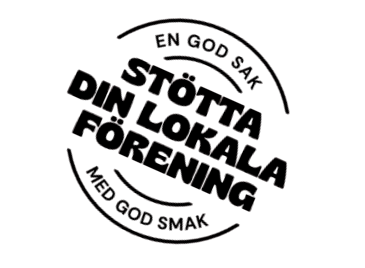 Bild av ett märke med texten 'En god sak med god smak' och information om cookie för 'Stötta din lokala förening'.