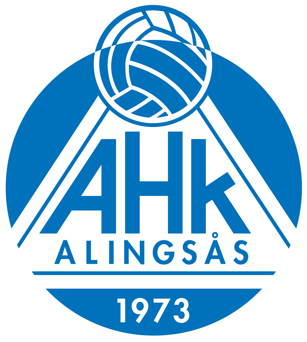 Logotyp för Alingsås AHK med en blå bakgrund, en boll och ett racket, med texten 'AHK ALINGSÅS 1973'.