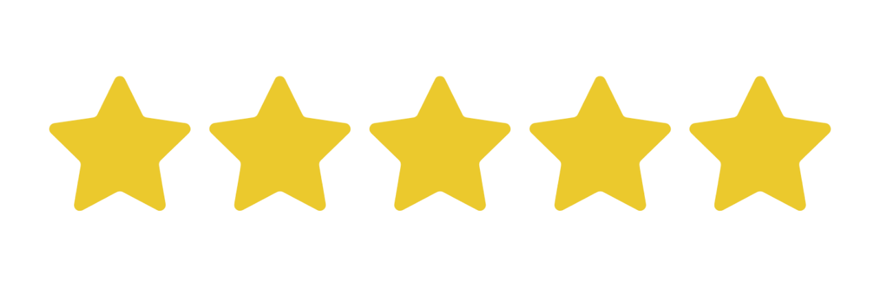 Fem guldstjärnor i rad på svart bakgrund.