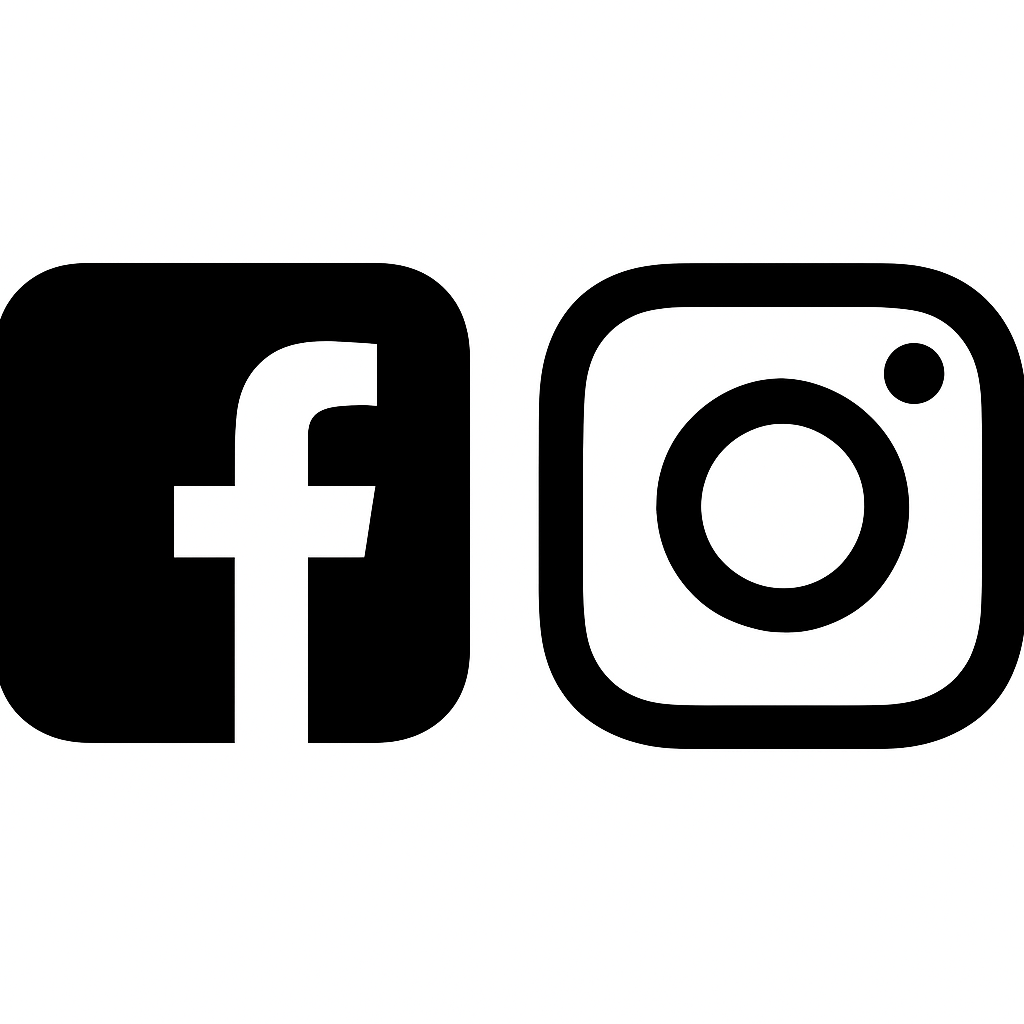 Icons of Facebook and Instagram in black and white.