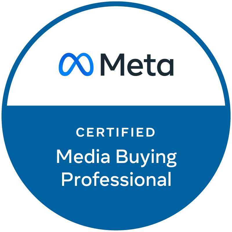 Meta logo with certification badge for professional media buying.