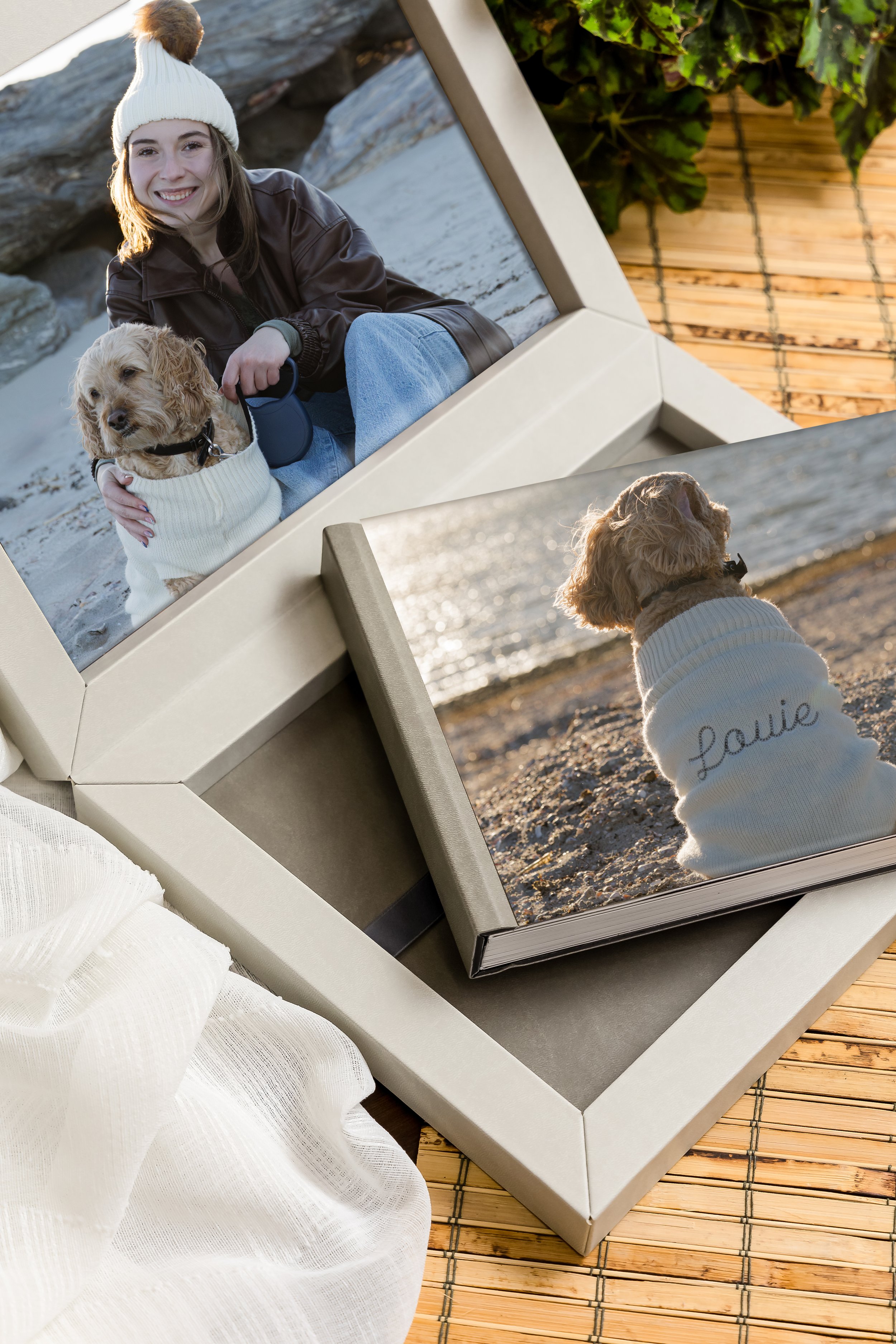 View of a hand made bespoke photo album showing acrylic cover