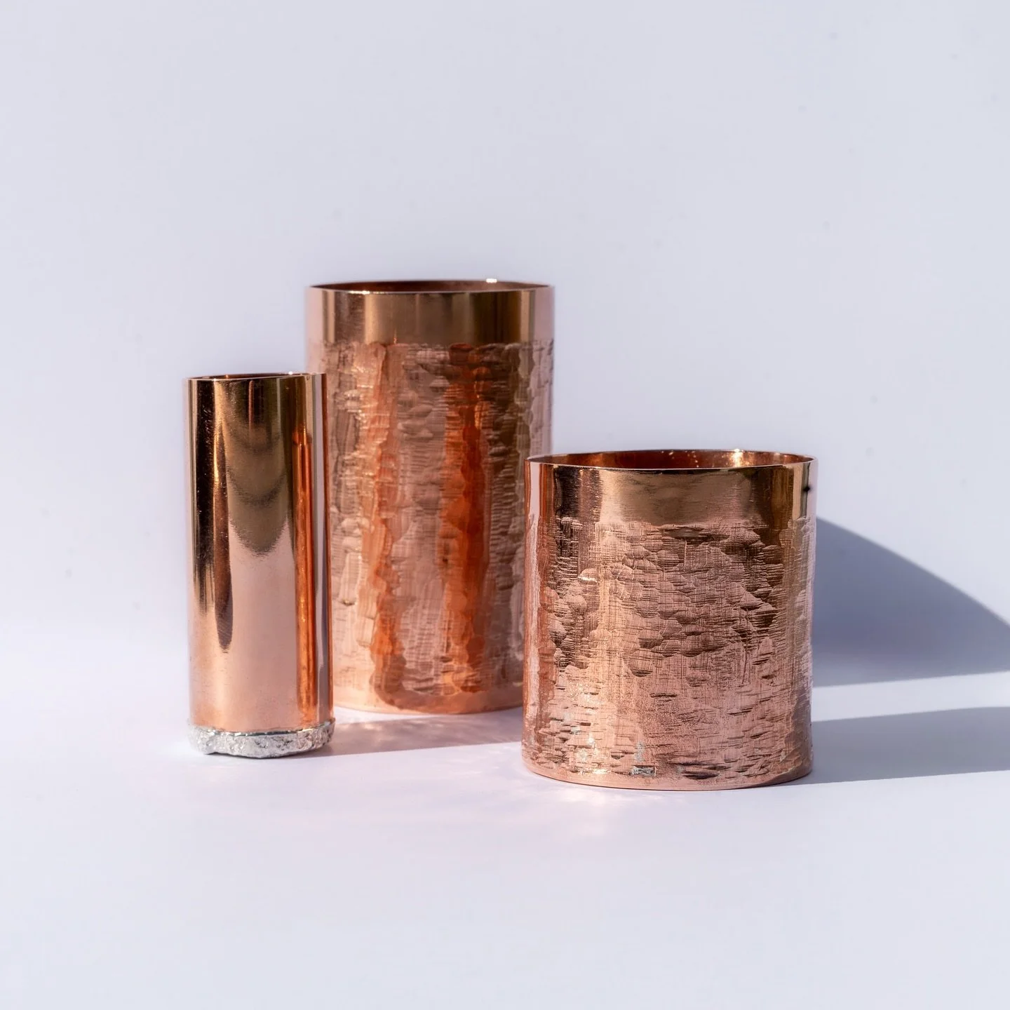 &lsquo;Dram of the People&rsquo; &ndash; beginnings.
These copper vessels mark the start of a new body of work exploring the whisky industry and the communities that surround it. Made by hand using chisel engraving, with one featuring a cast silver b