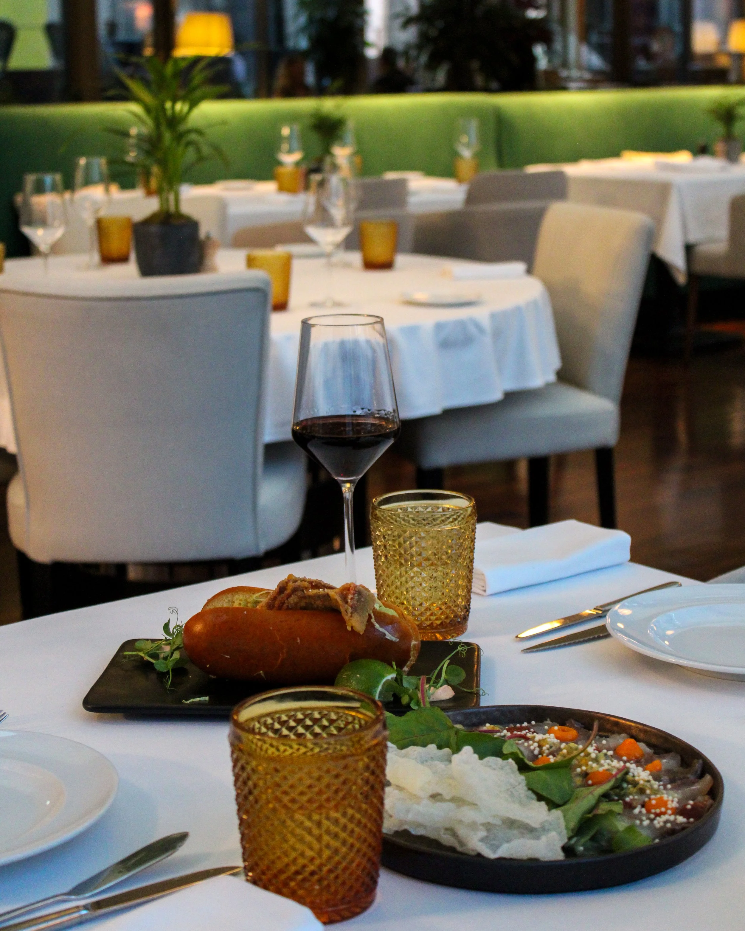 Refined dining experience with gourmet dishes and Portuguese wine