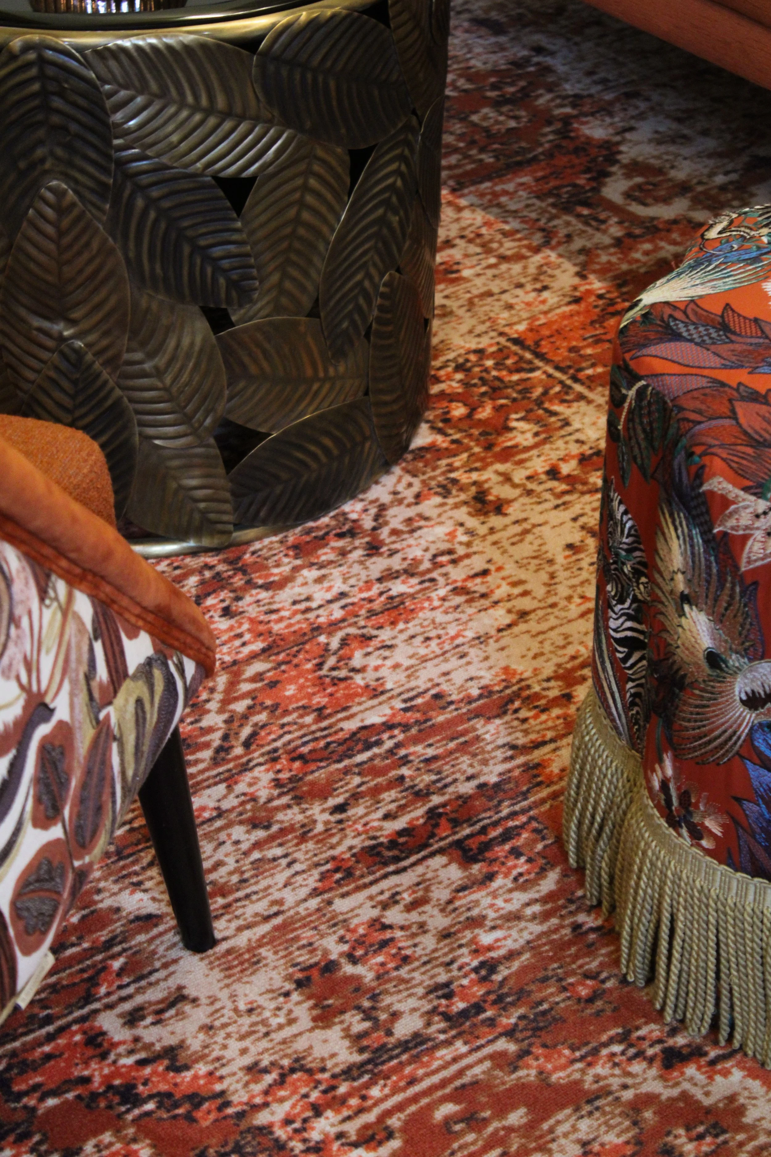Artistic details and patterned textures inside the lounge area of Convento do Seixo, Portugal