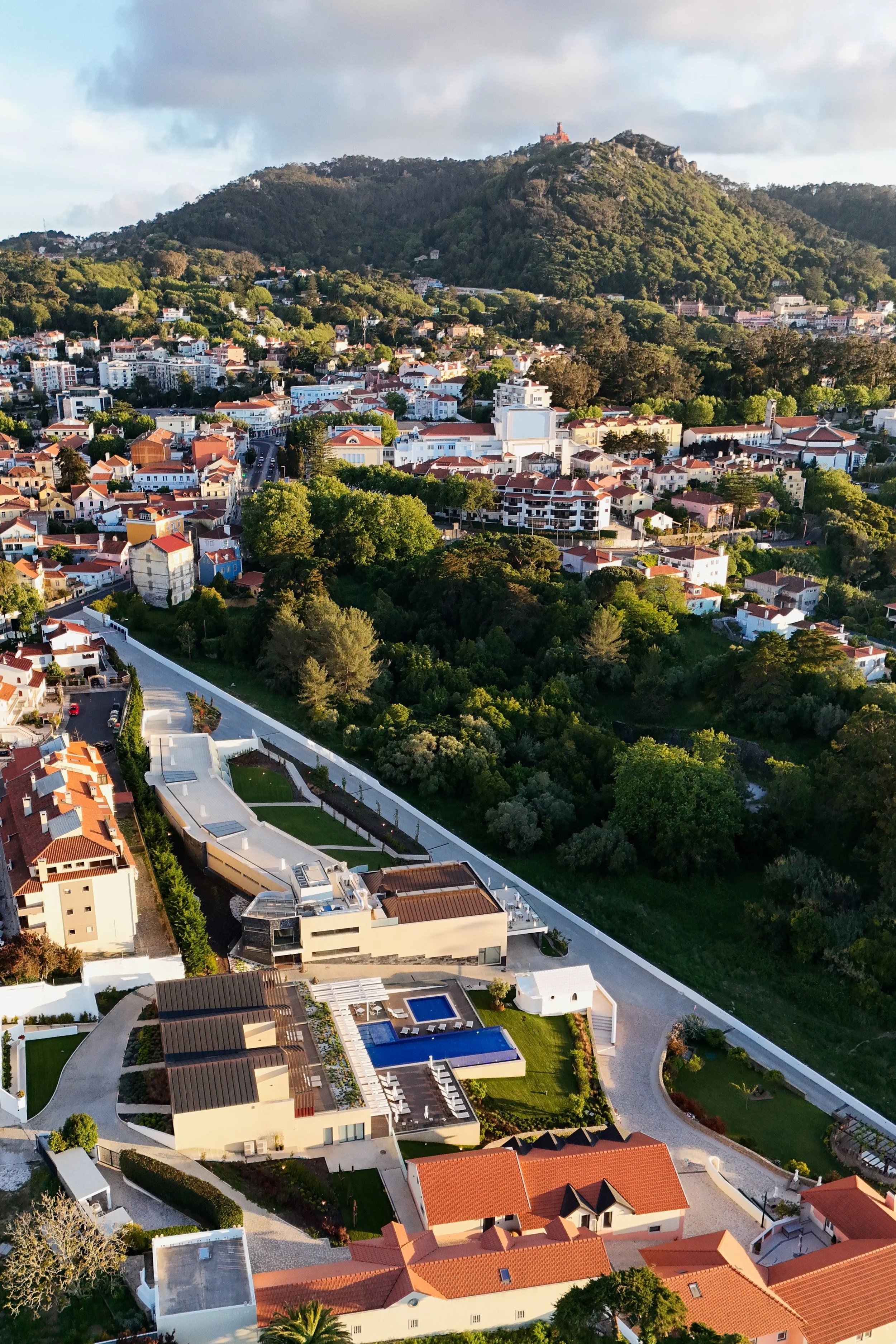 Aerial view of Quinta da Maquia surrounded by the hills of Sintra, Portugal