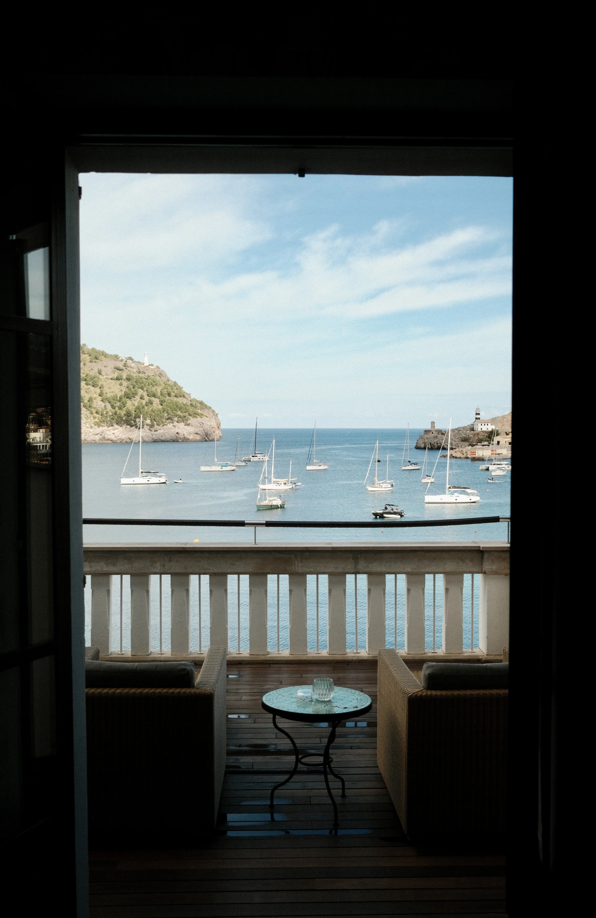 Private terrace overlooking Port de Sóller and the Mediterranean at Hotel Espléndido