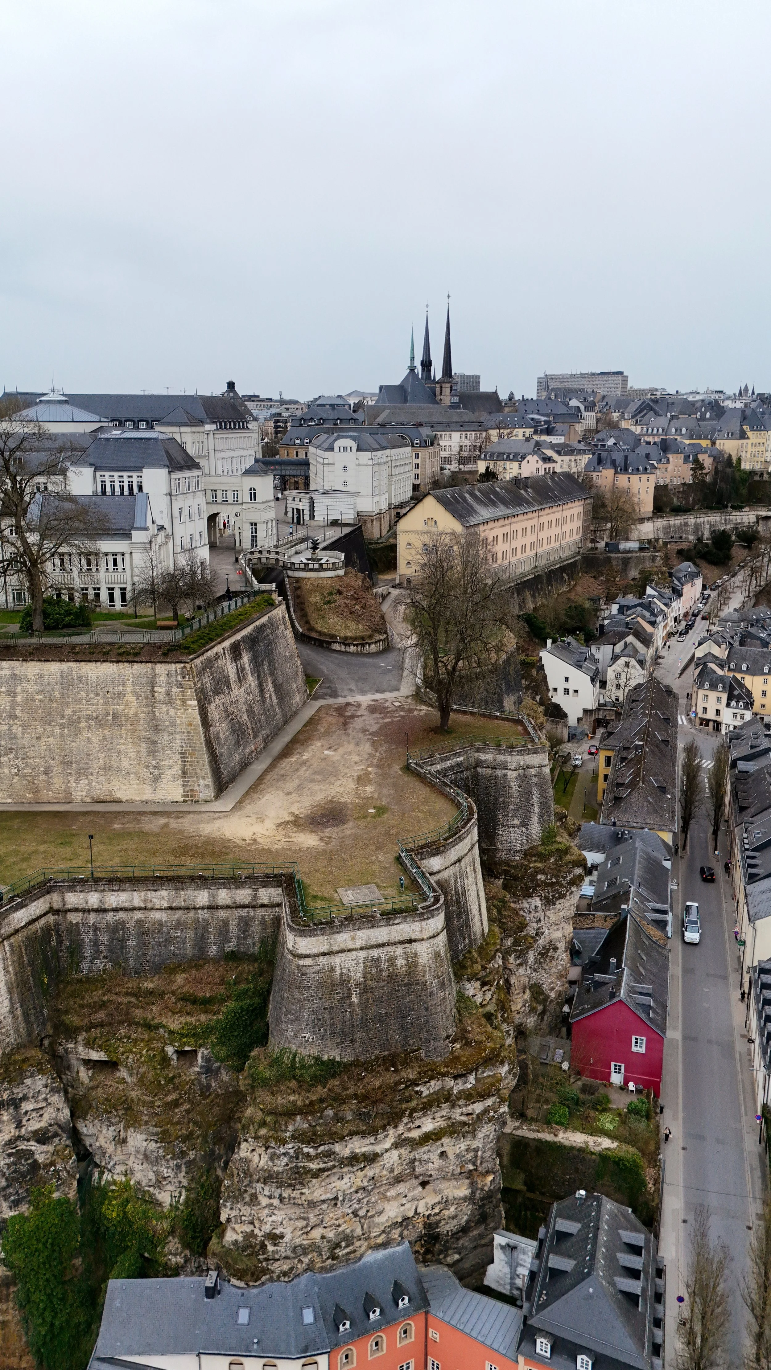 Historic fortifications and skyline of Luxembourg City viewed from Sofitel Le Grand Ducal