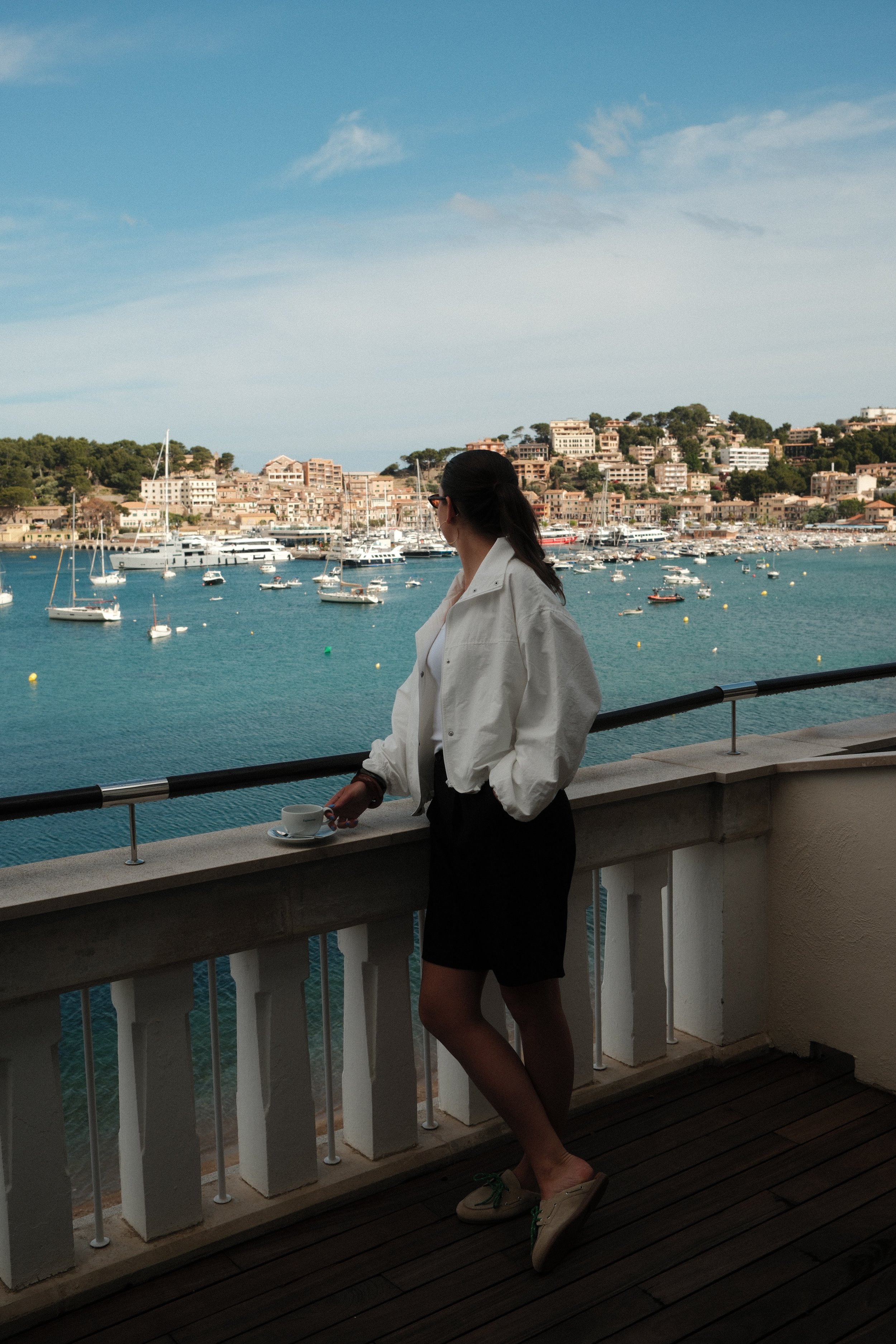 Morning coffee with panoramic marina views at Hotel Espléndido in Mallorca