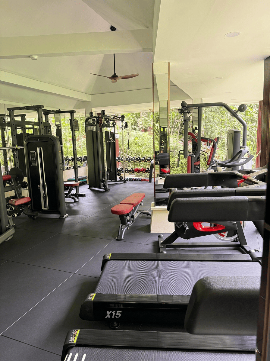 Fully equipped fitness center surrounded by nature at Hanging Gardens of Bali