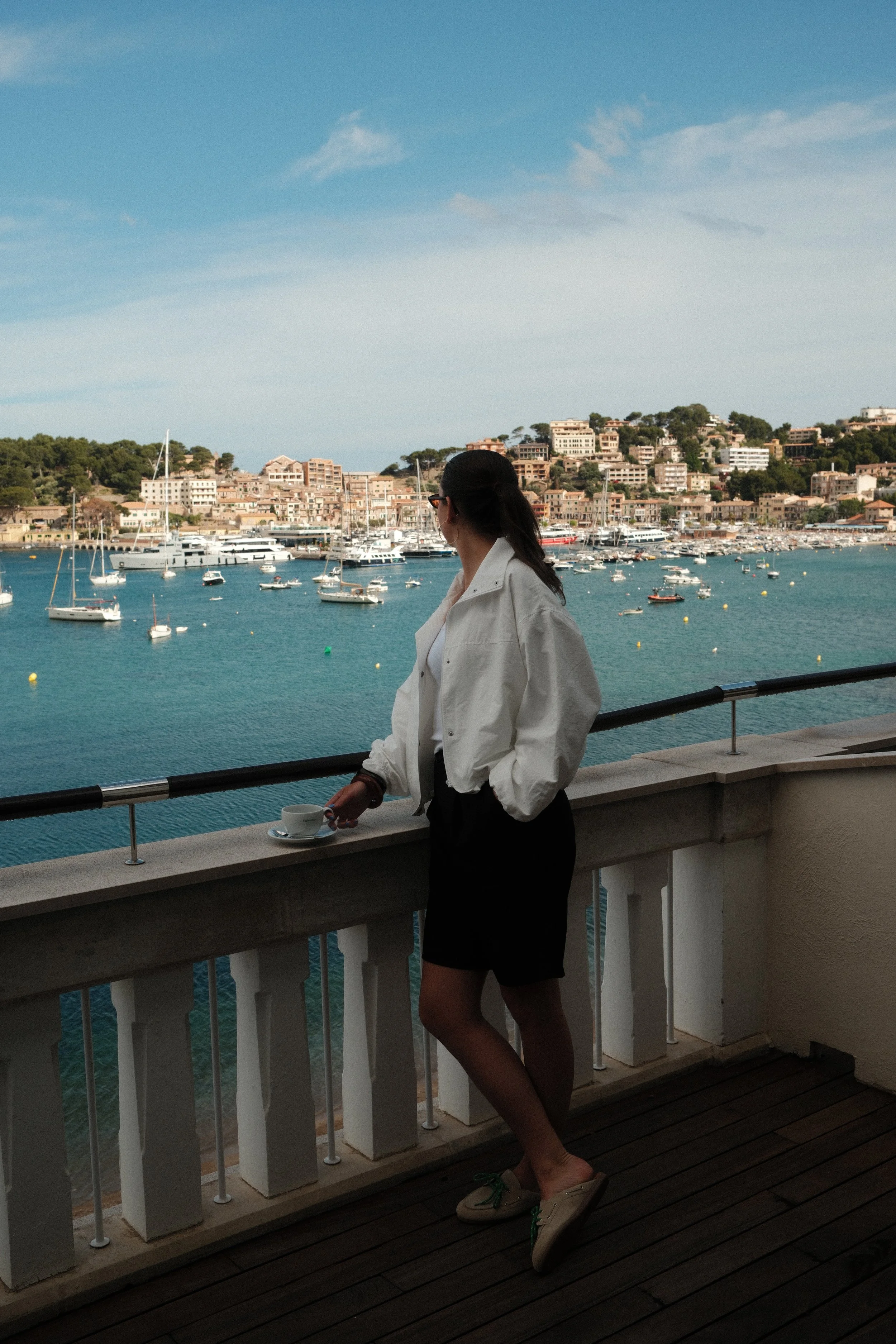 Morning coffee with panoramic marina views at Hotel Espléndido in Mallorca