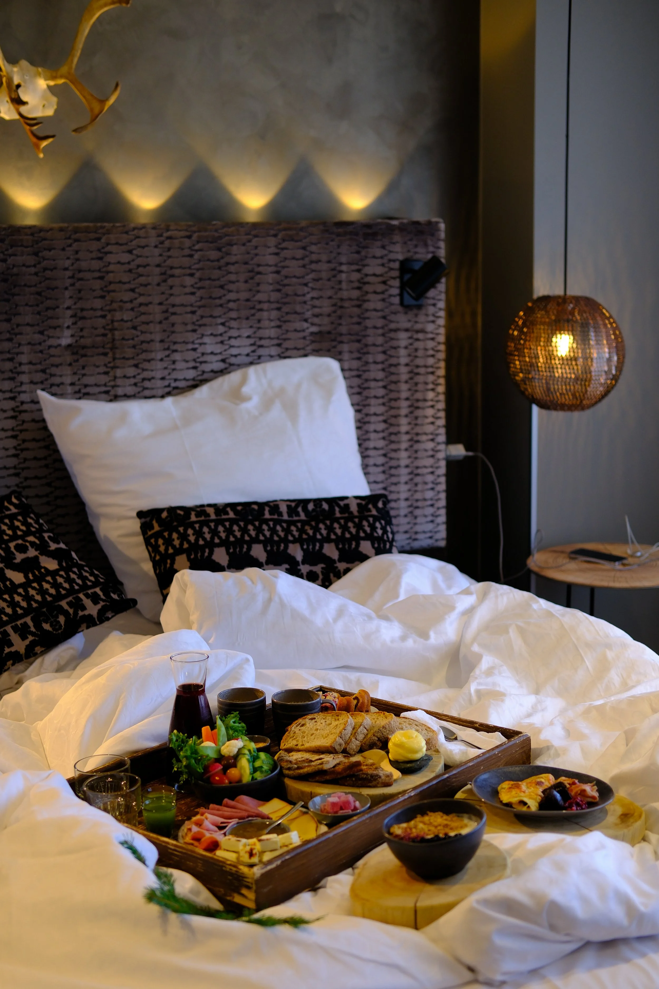 Breakfast served in bed with fresh Nordic specialties