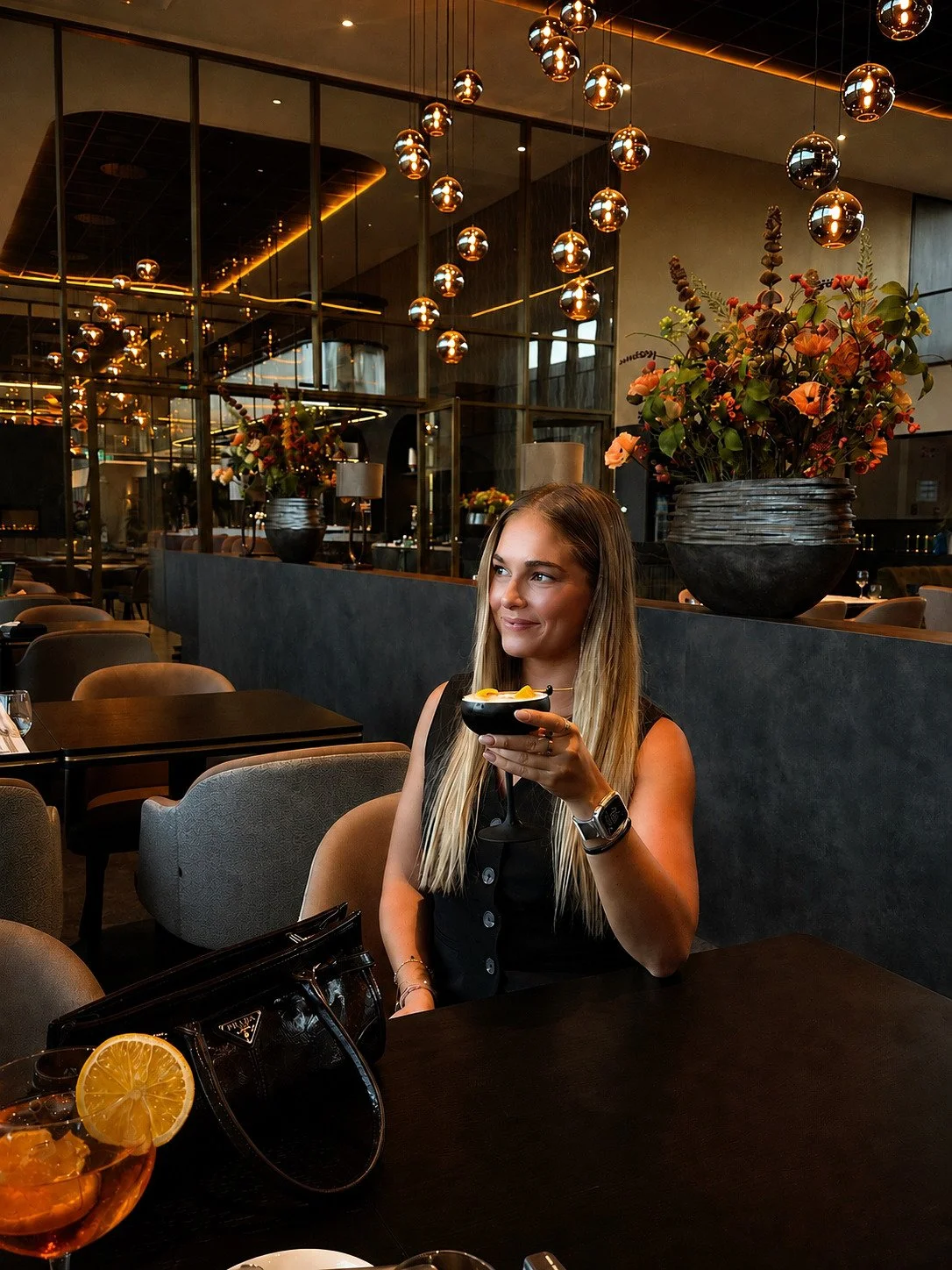 Evening cocktails in the stylish restaurant with elegant contemporary interiors
