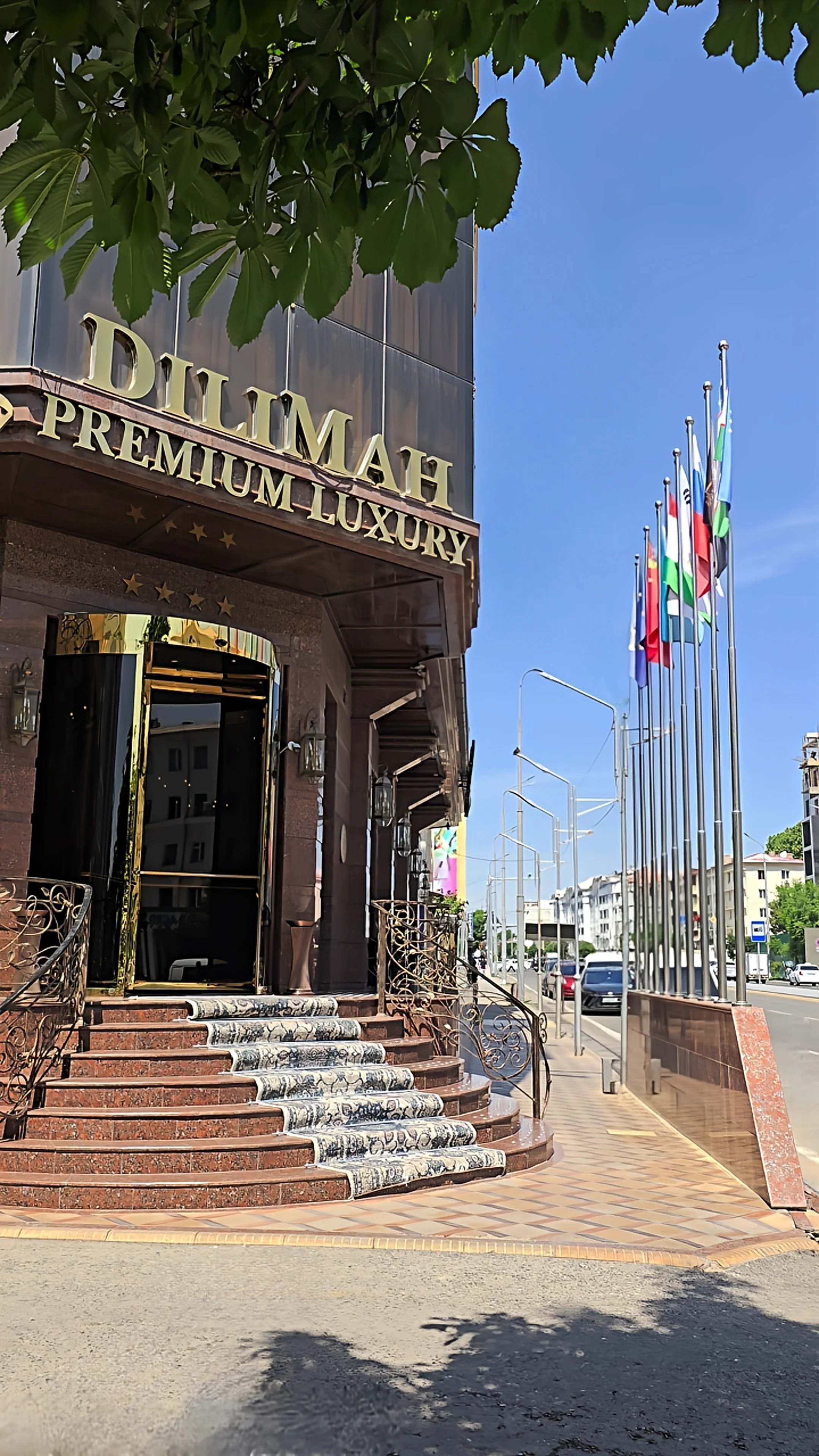 Main entrance of Dilimah Premium Luxury Hotel in the heart of Samarkand, Uzbekistan