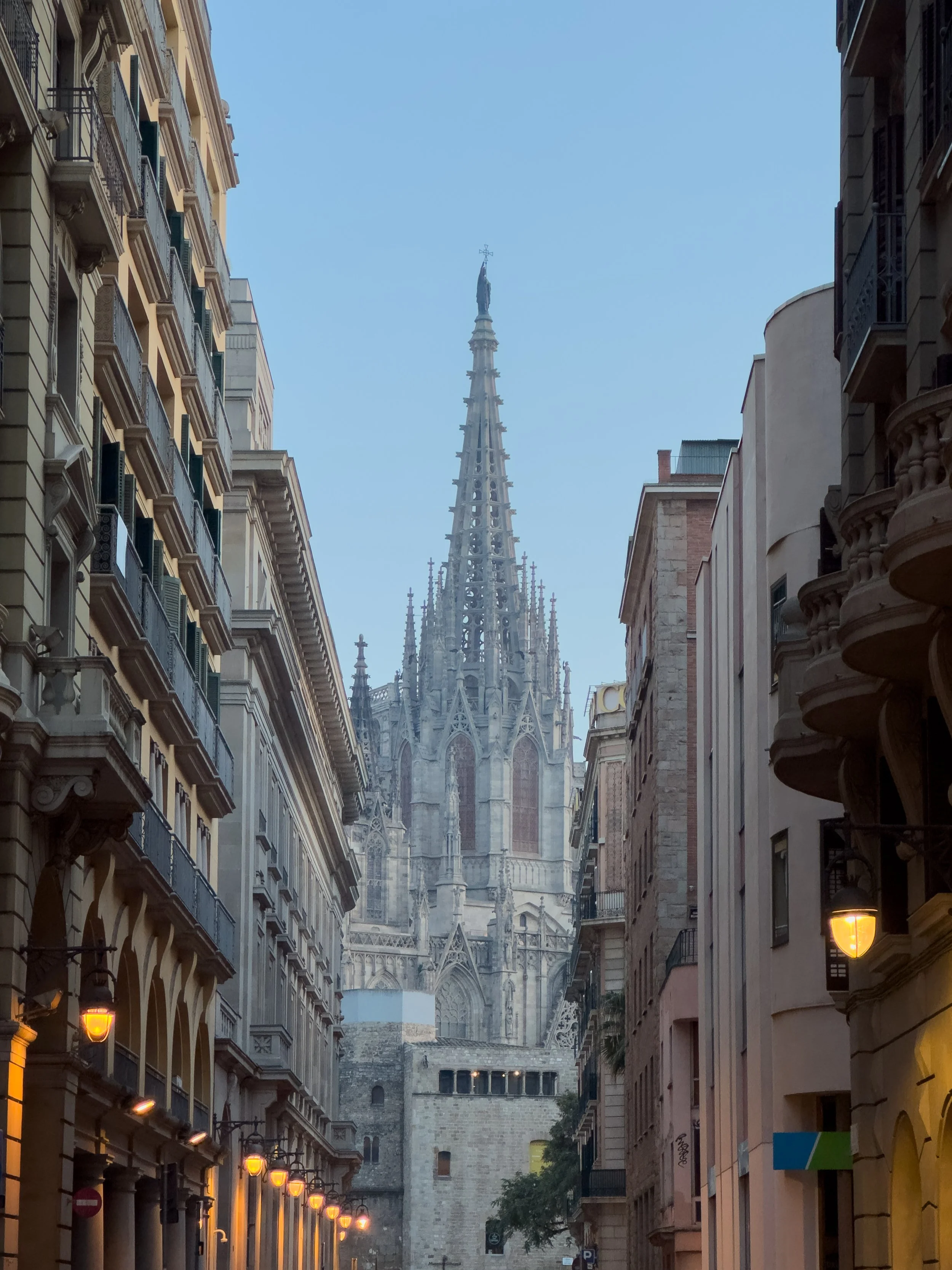 View of Barcelona Cathedral rising above the Gothic Quarter near Wittmore Hotel