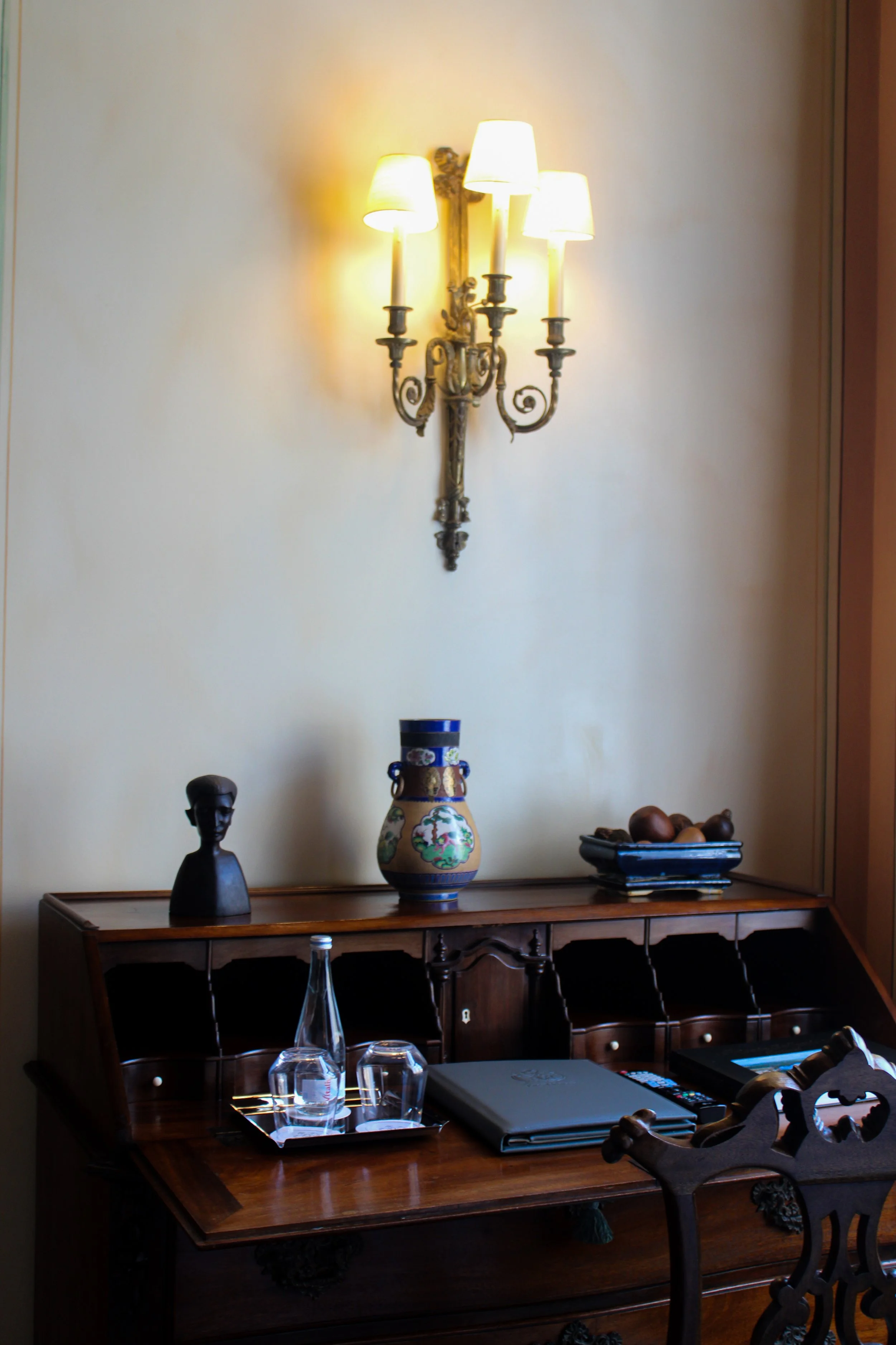 A heritage writing desk preserves the charm of a grand Portuguese residence