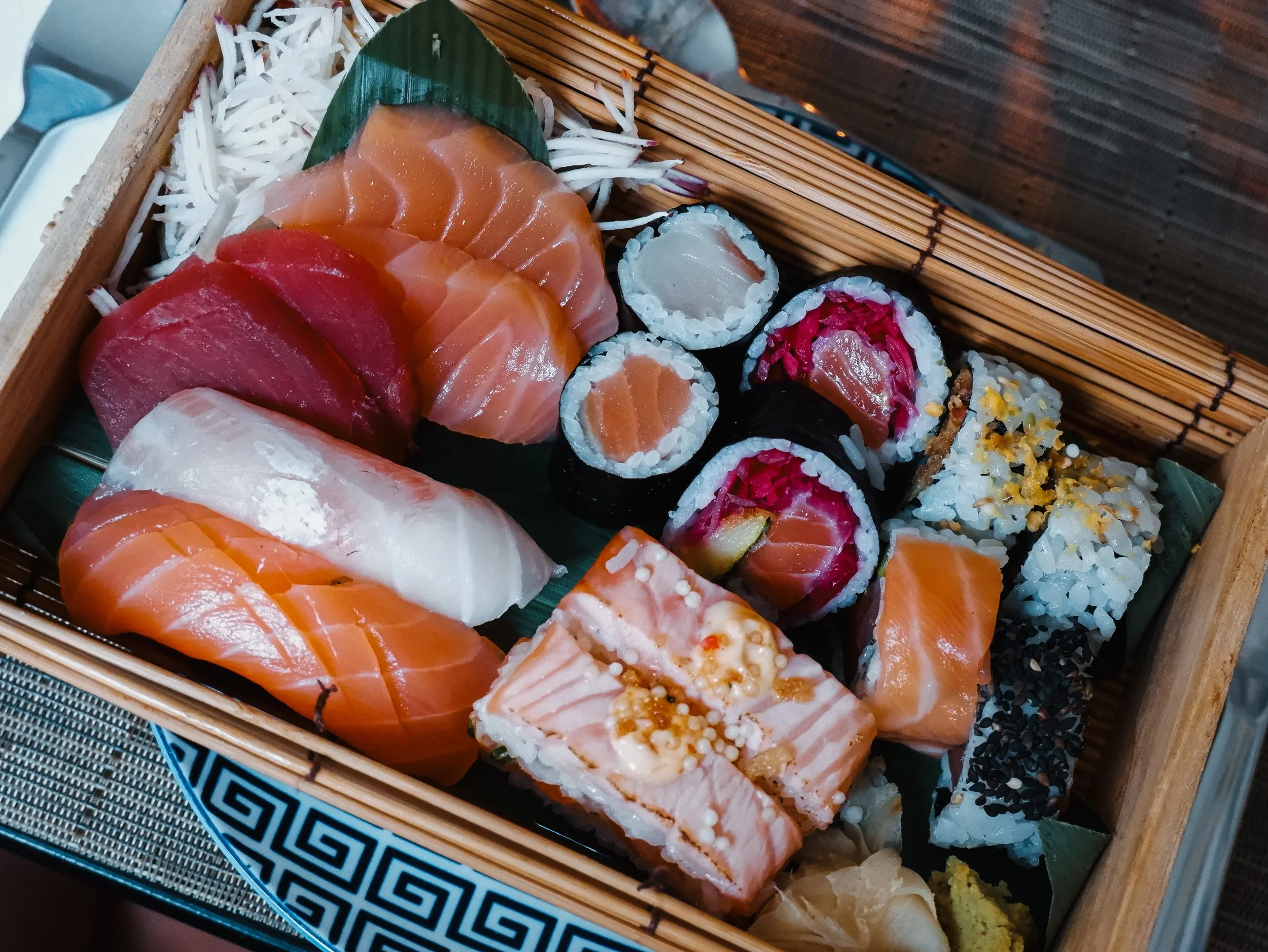 Selection of fresh sushi and sashimi presented with authentic Japanese craftsmanship