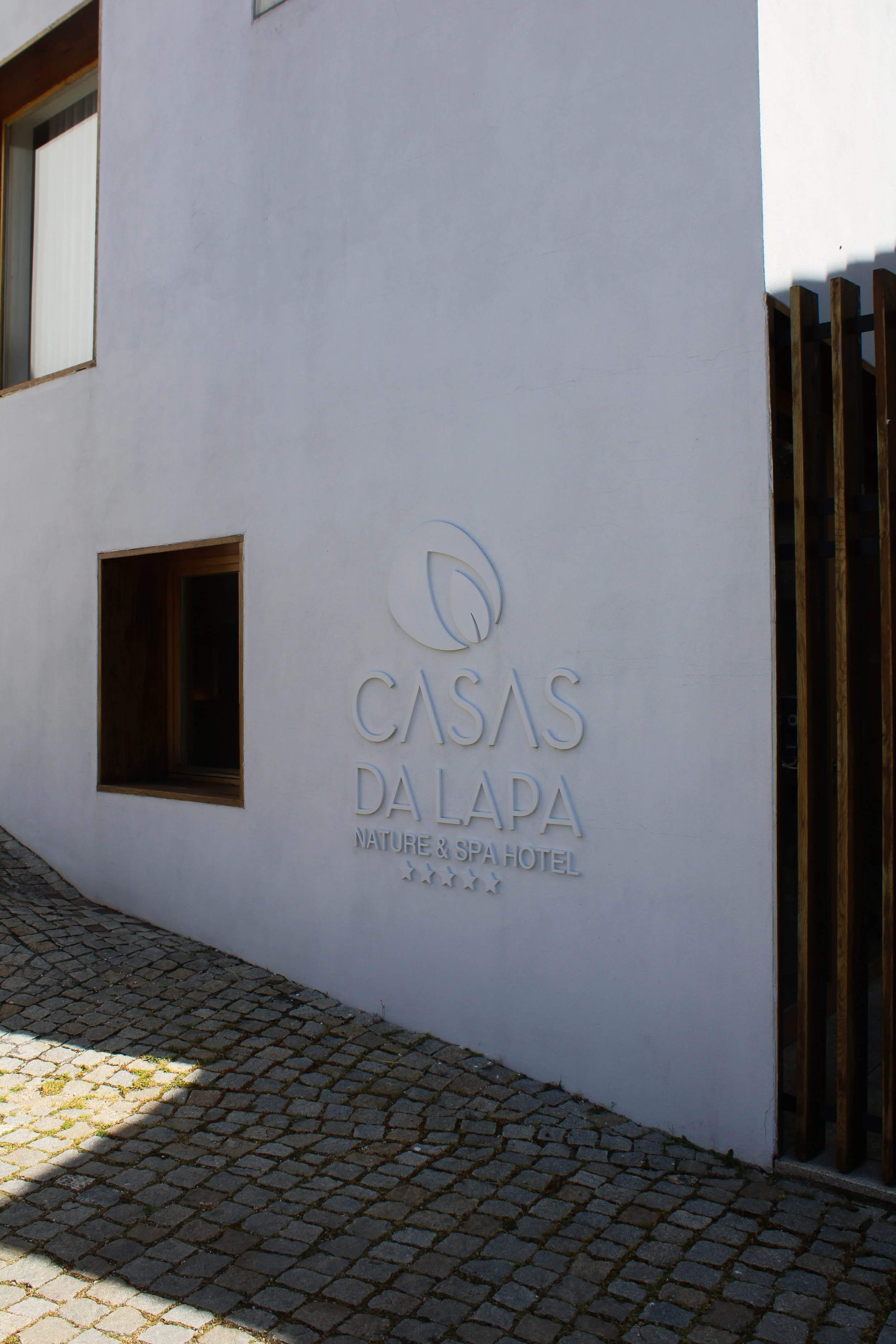 Exterior entrance with Casas da Lapa Nature and Spa Hotel signage in Serra da Estrela, Portugal