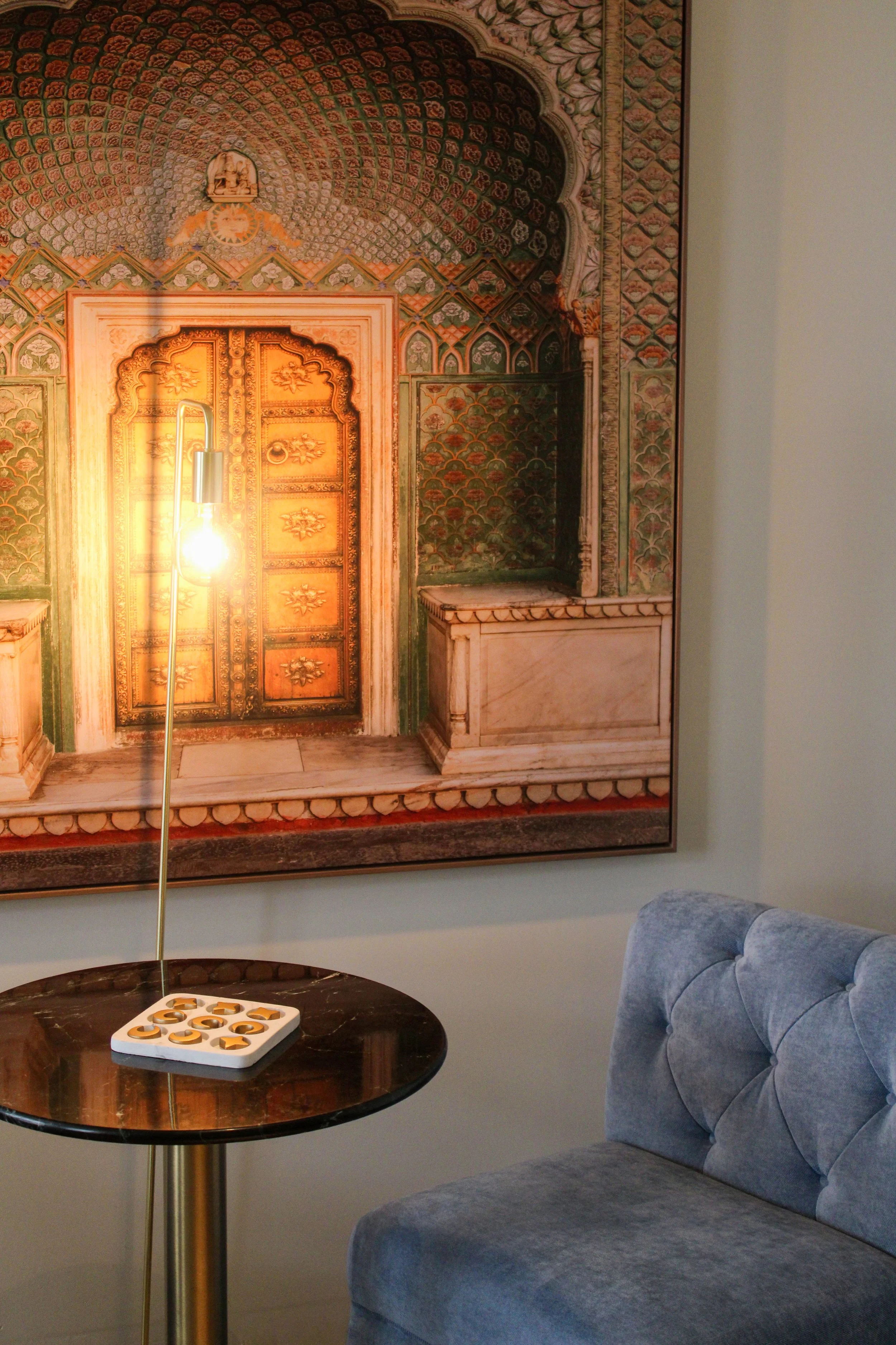 Sophisticated suite detail with artistic interiors and heritage inspired design at Once Upon Lisboa
